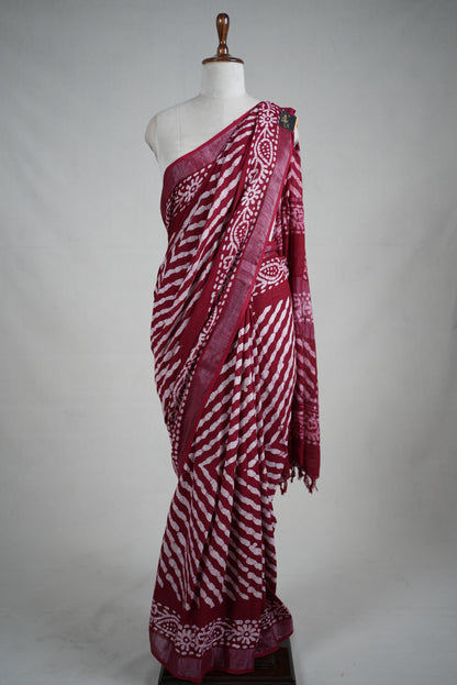 LINEN COTTON FABRIC LEHRYA SAREE WITH BATIK PRINT (WITH BLOUSE)     ##SR0303