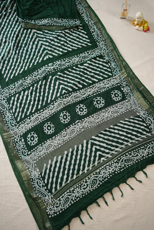 LINEN COTTON FABRIC LEHRYA SAREE WITH BATIK PRINT (WITH BLOUSE)     ##SR0303