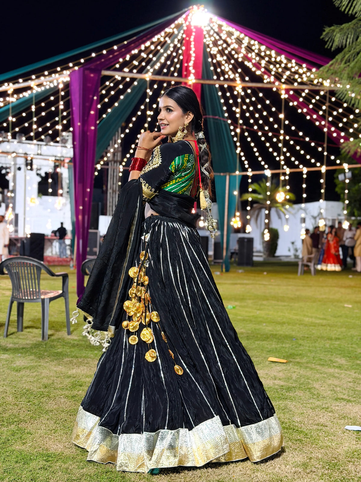 Traditional Multicolor Bandhani Gujarati Aangi Lehenga Set With Gota Work & Dupatta (PRE-BOOKING ITEM)