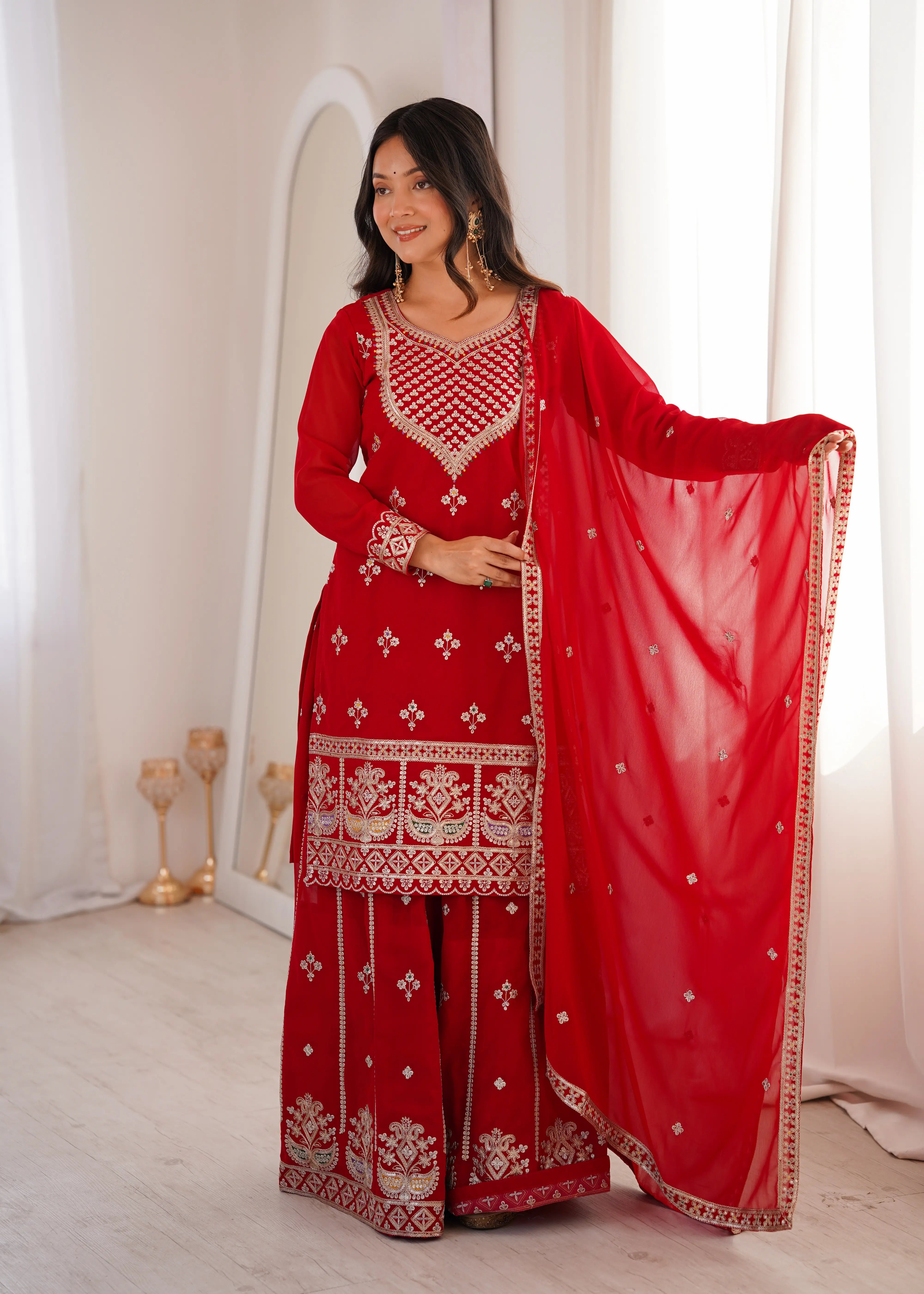 Luxury Embroidered Sharara Suit in Pure Fox Georgette with Fancy Dupatta