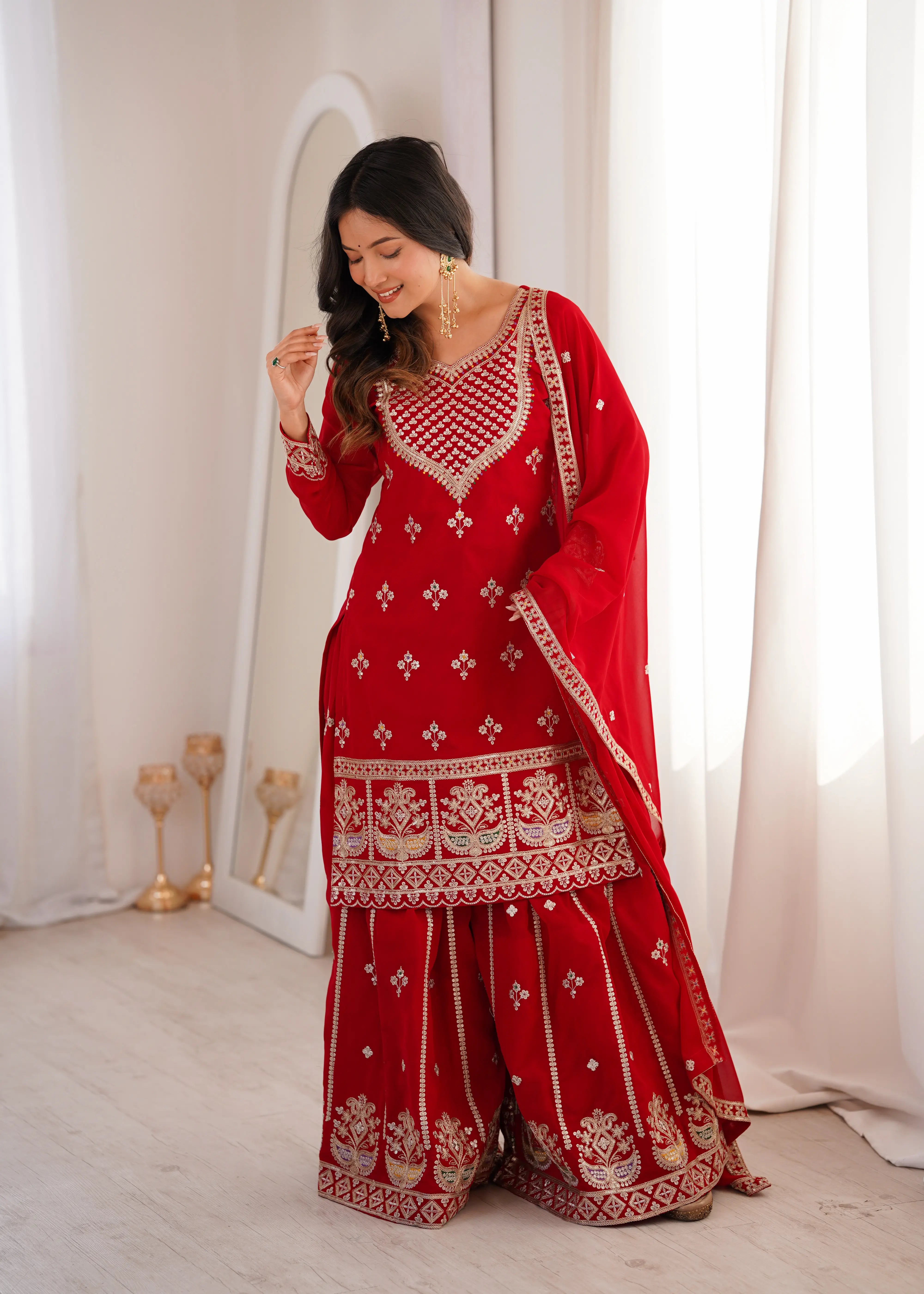 Luxury Embroidered Sharara Suit in Pure Fox Georgette with Fancy Dupatta
