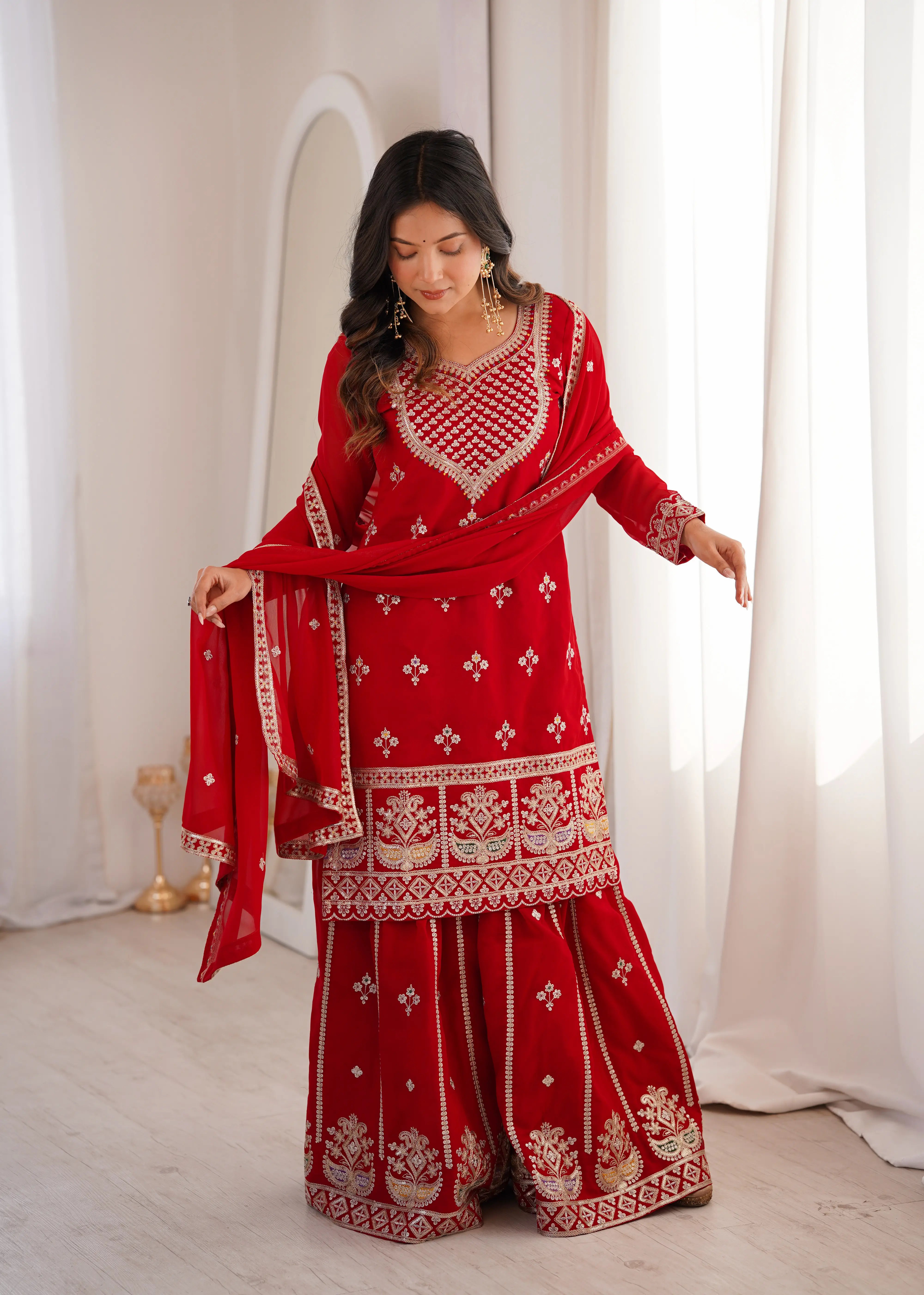 Luxury Embroidered Sharara Suit in Pure Fox Georgette with Fancy Dupatta