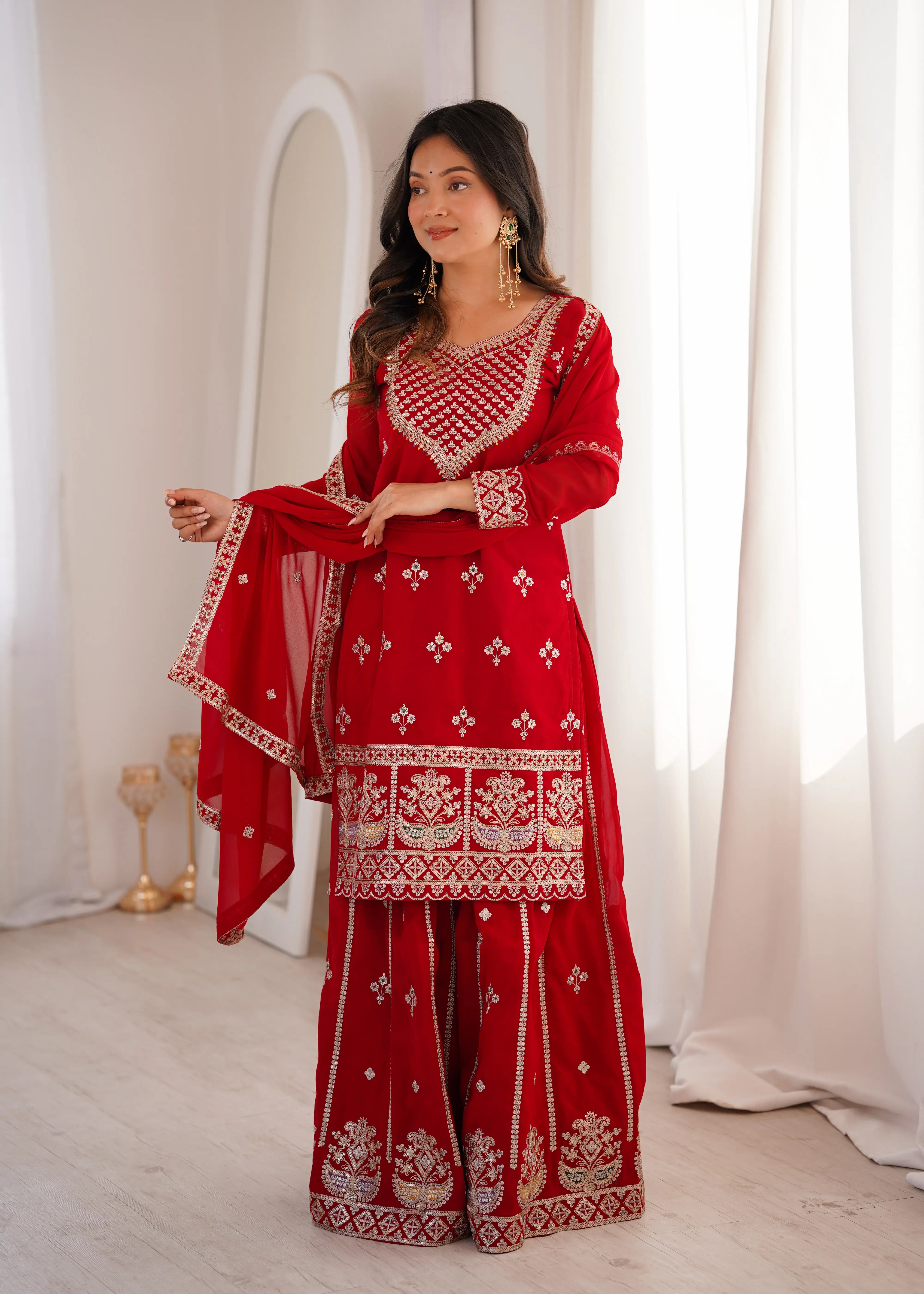 Luxury Embroidered Sharara Suit in Pure Fox Georgette with Fancy Dupatta