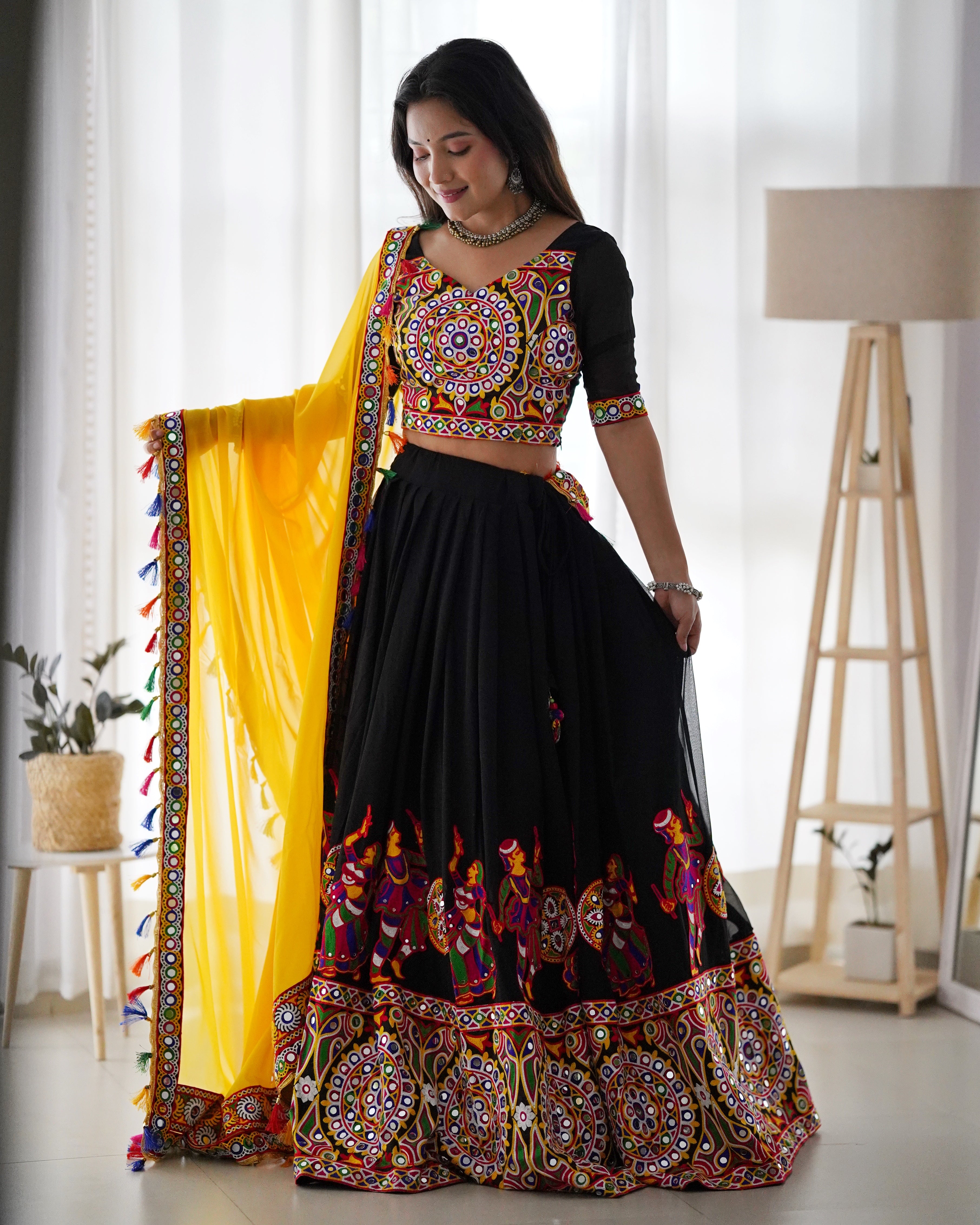 Premium Faux Georgette Lehenga Choli with Original Mirror Work