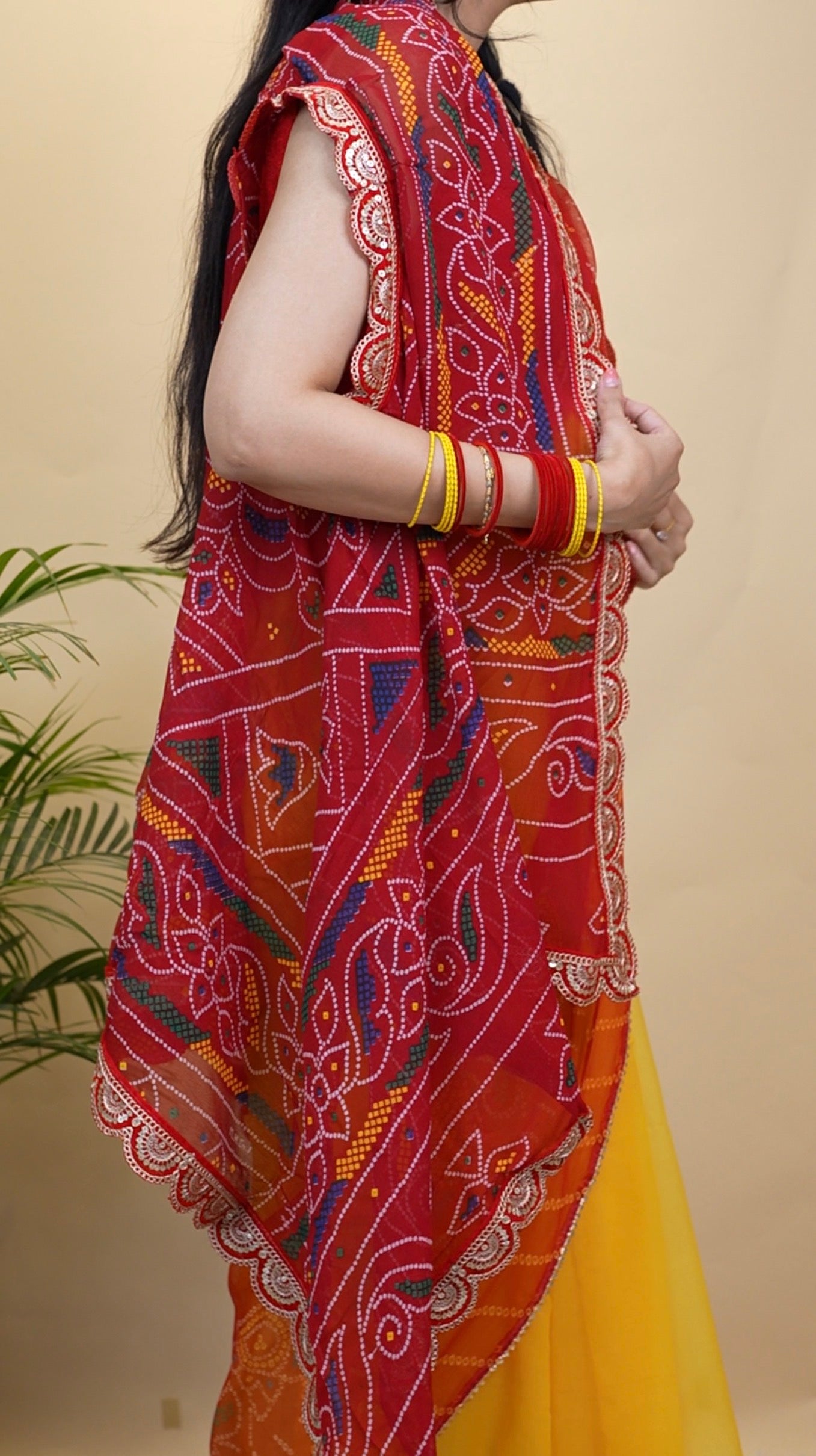 Georgette Fabric Bandhani Design Shrug with Sequence Work