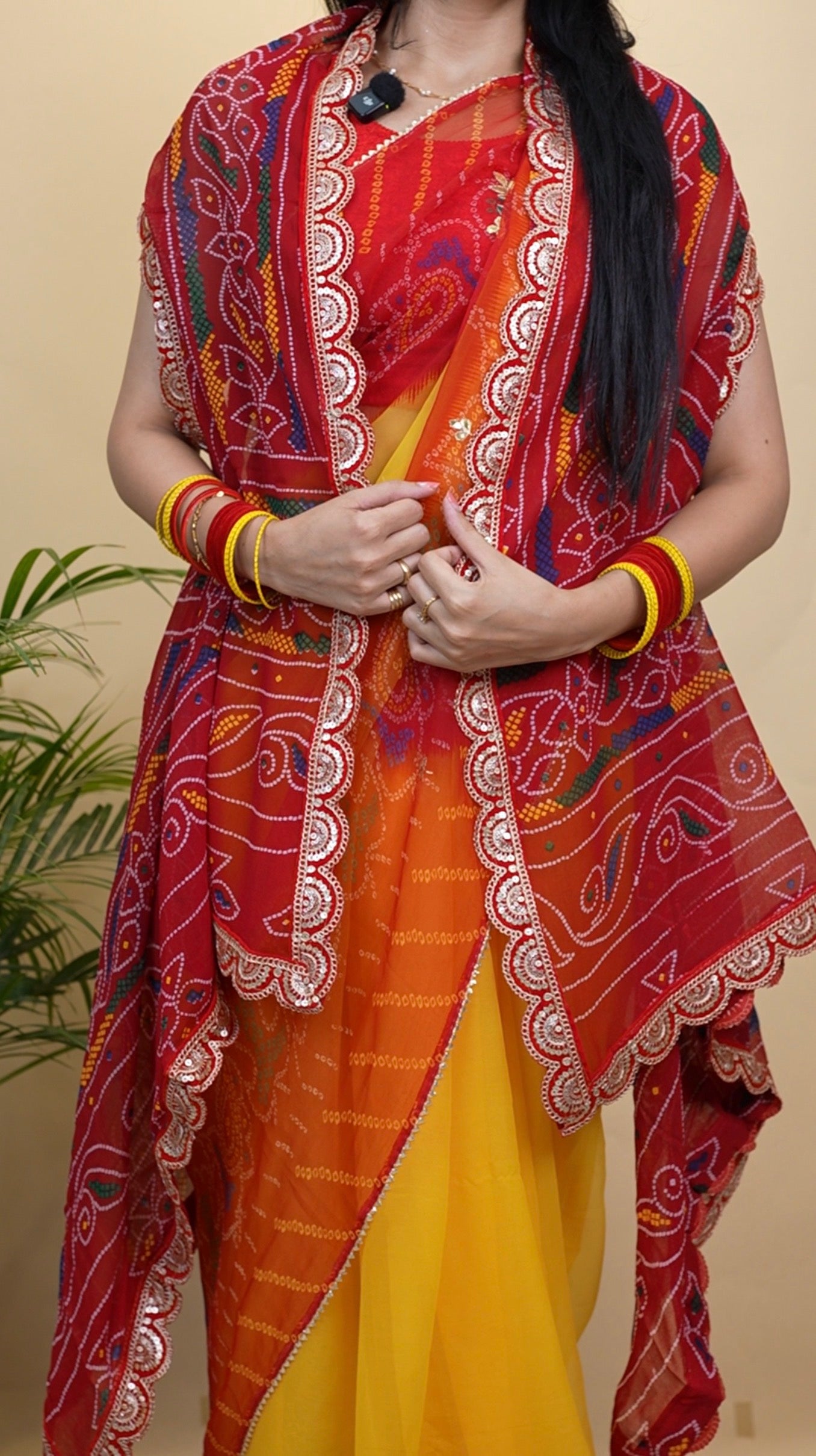 Georgette Fabric Bandhani Design Shrug with Sequence Work