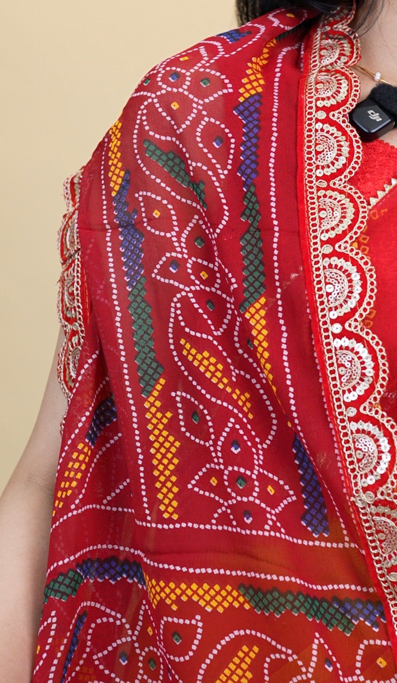 Georgette Fabric Bandhani Design Shrug with Sequence Work