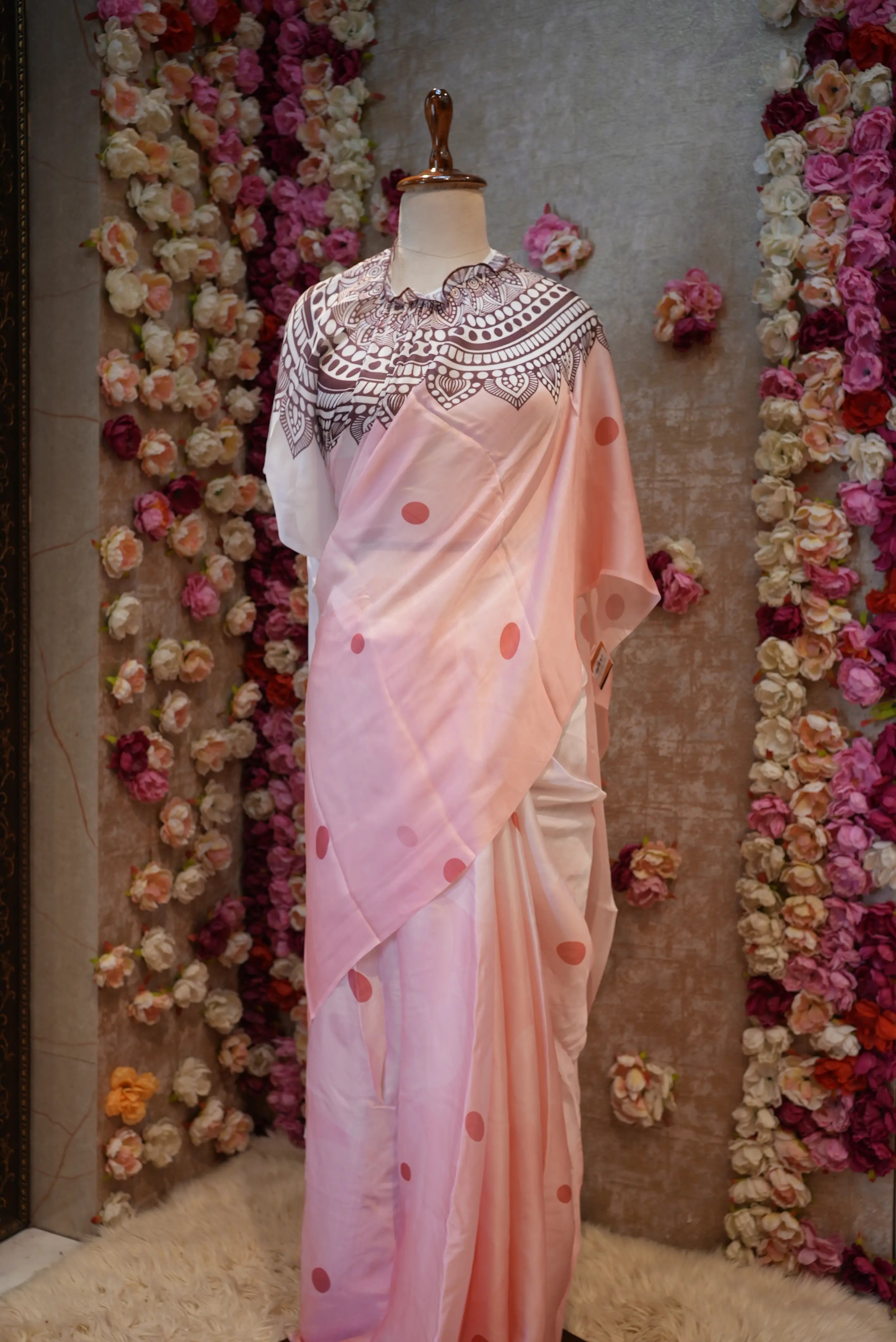 Lightweight Satin Printed Poncho Saree with Blouse