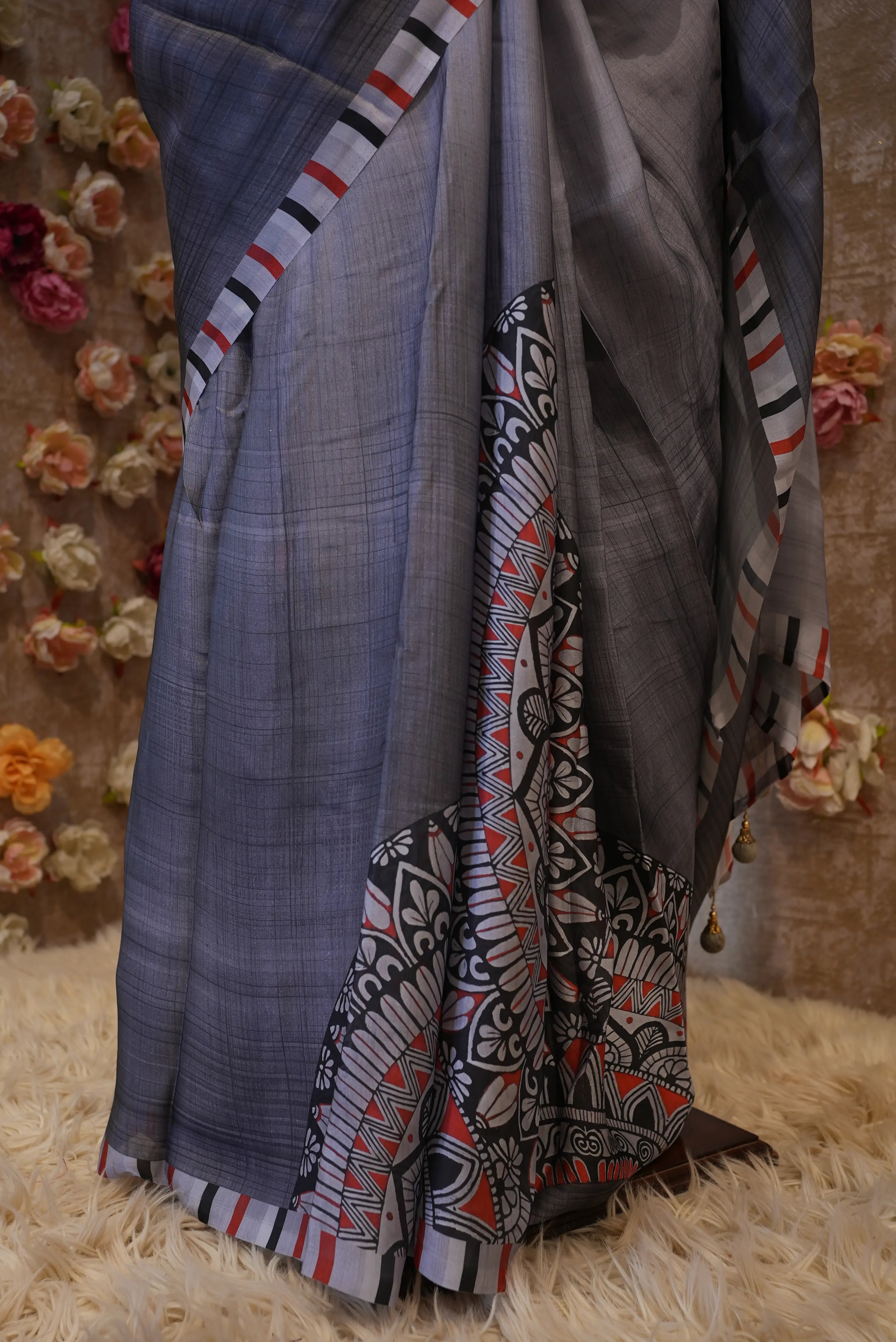 Lightweight Satin Printed Poncho Saree with Blouse