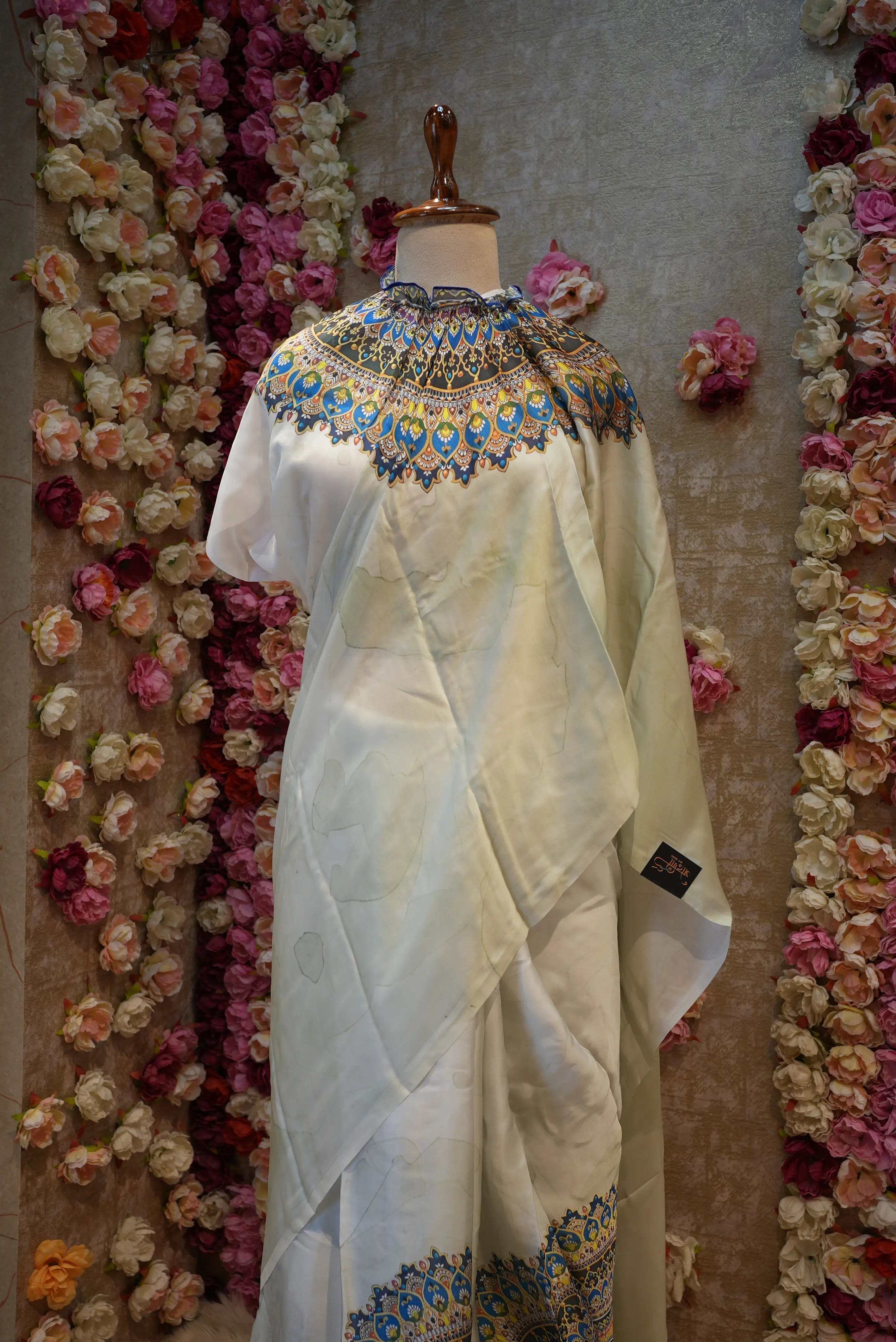 Lightweight Satin Printed Poncho Saree with Blouse