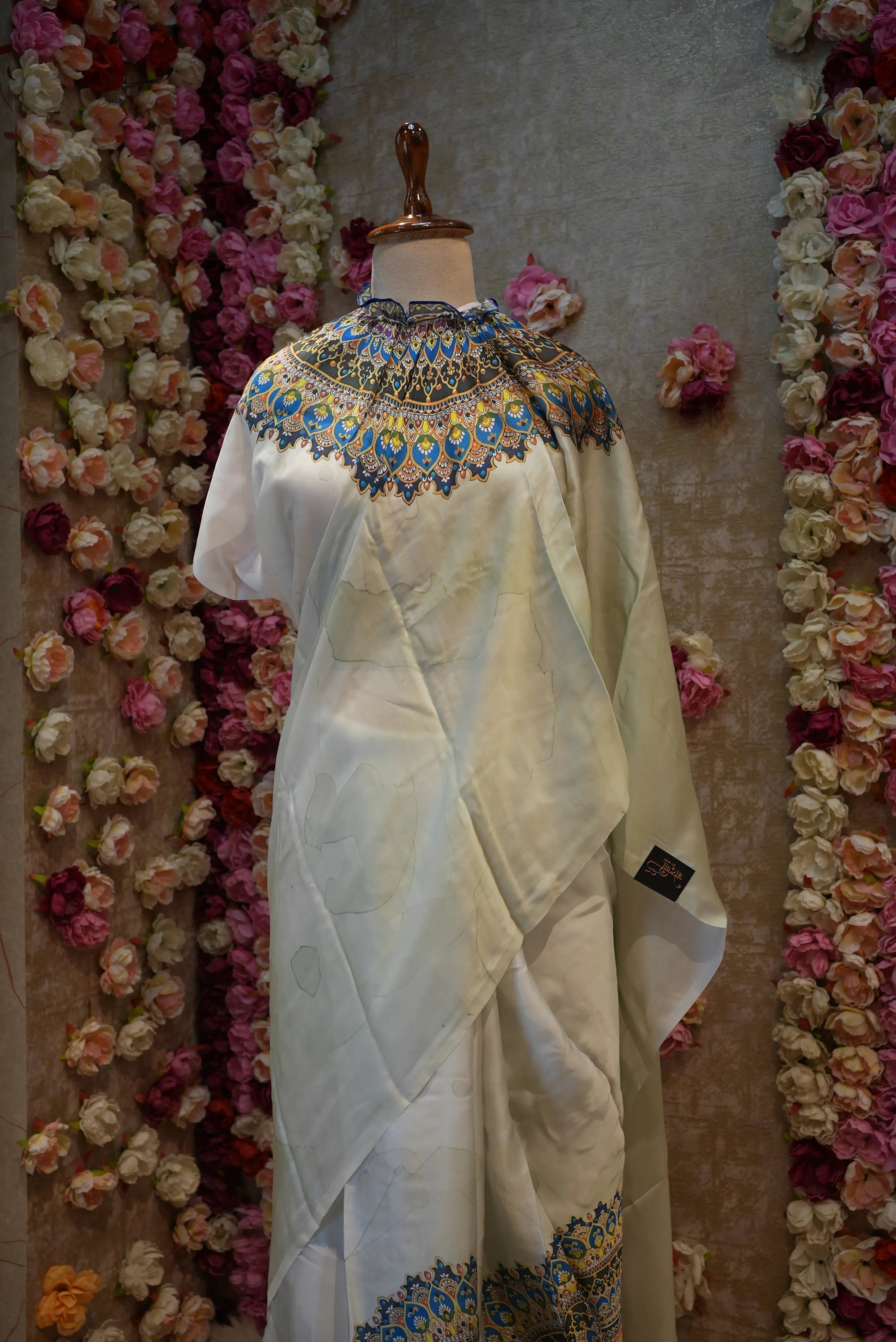 Lightweight Satin Printed Poncho Saree with Blouse