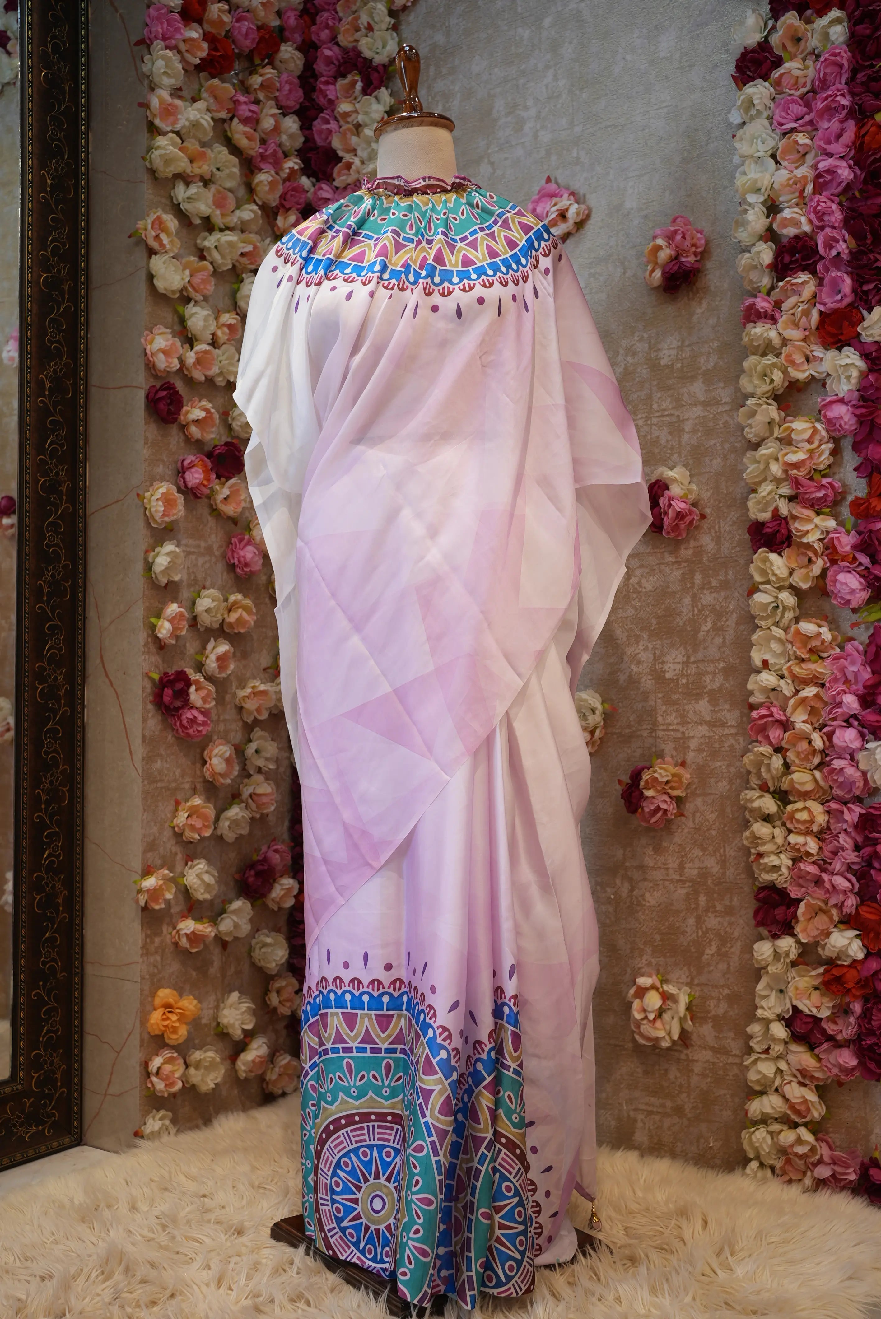 Lightweight Satin Printed Poncho Saree with Blouse