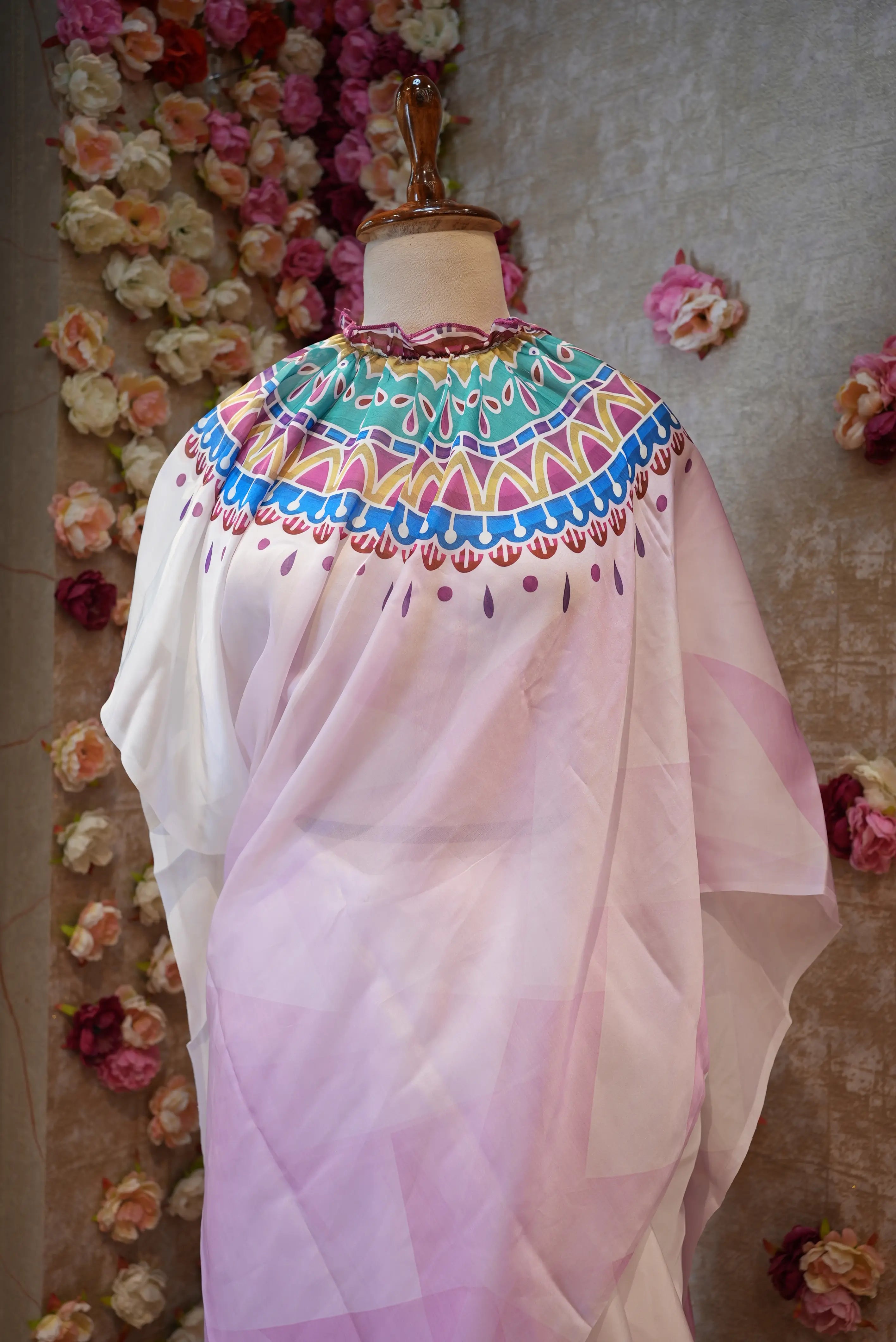 Lightweight Satin Printed Poncho Saree with Blouse