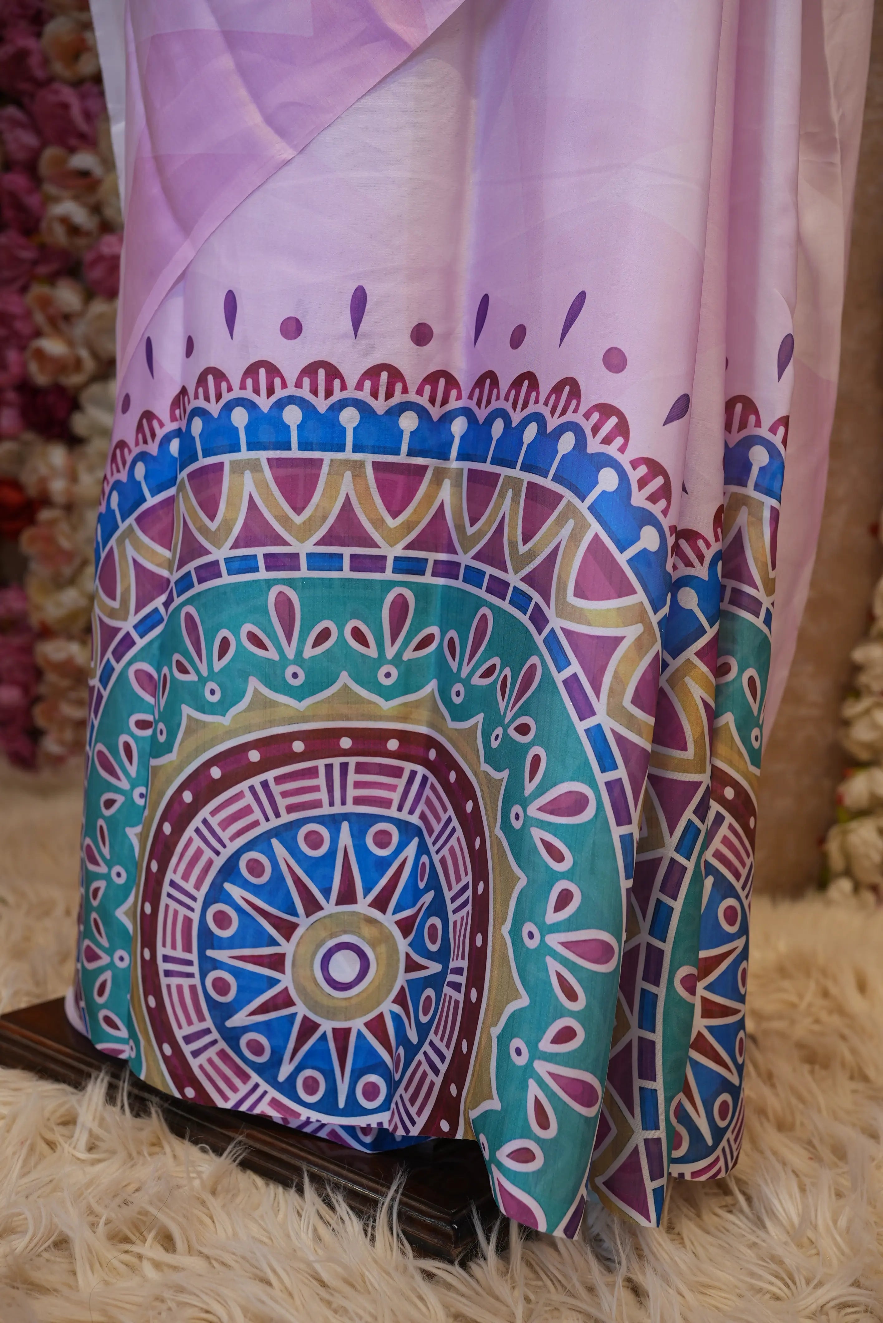 Lightweight Satin Printed Poncho Saree with Blouse