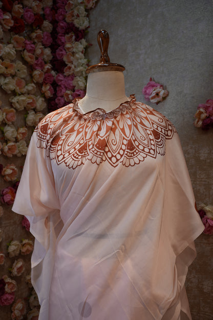 LIGHT WEIGHT SATIN FABRIC PRINTED PONCHO SAREE (WITH CONTRASTBLOUSE) ##SR555