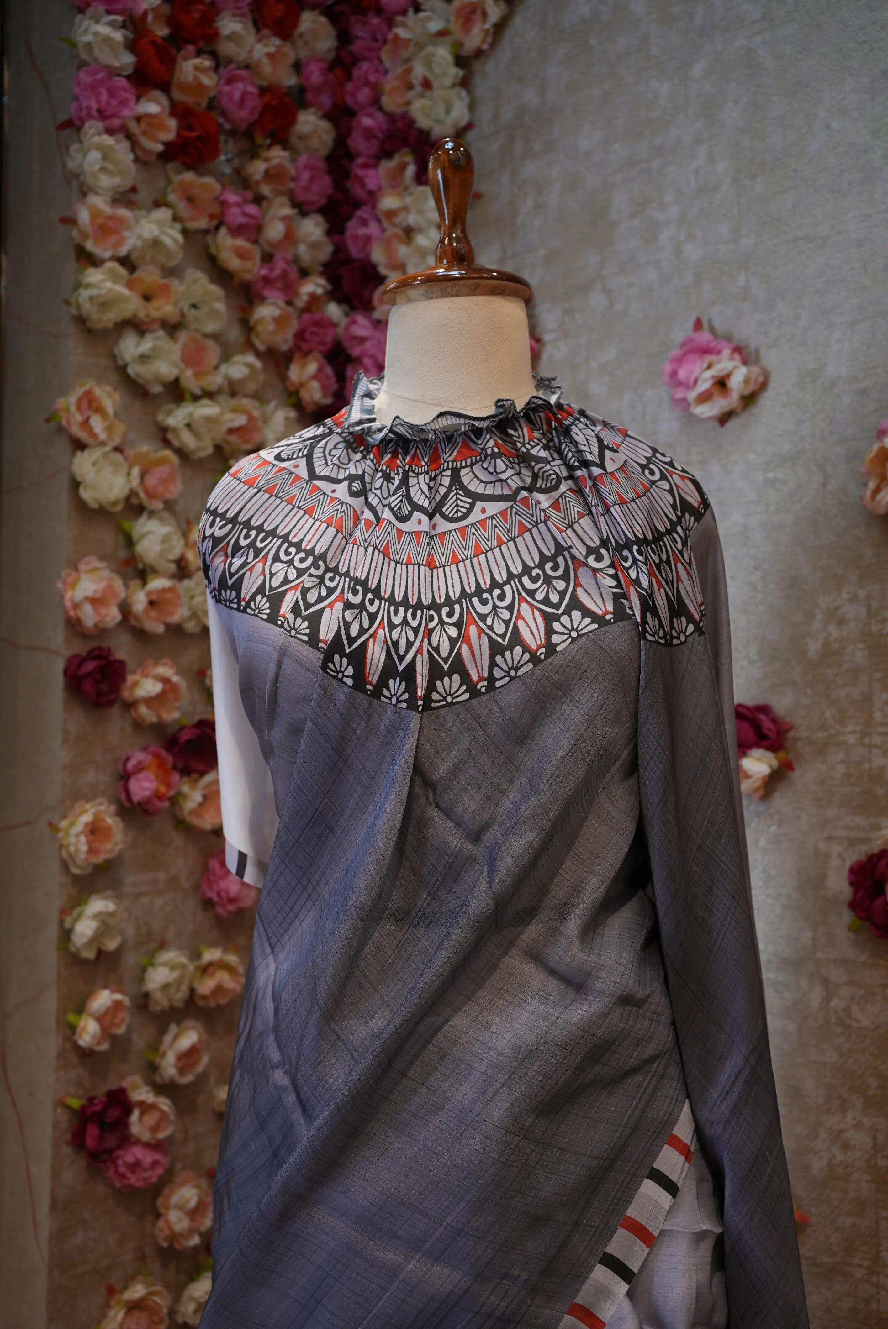 Lightweight Satin Printed Poncho Saree with Blouse