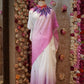 LIGHT WEIGHT SATIN FABRIC PRINTED PONCHO SAREE (WITH CONTRASTBLOUSE) ##SR555
