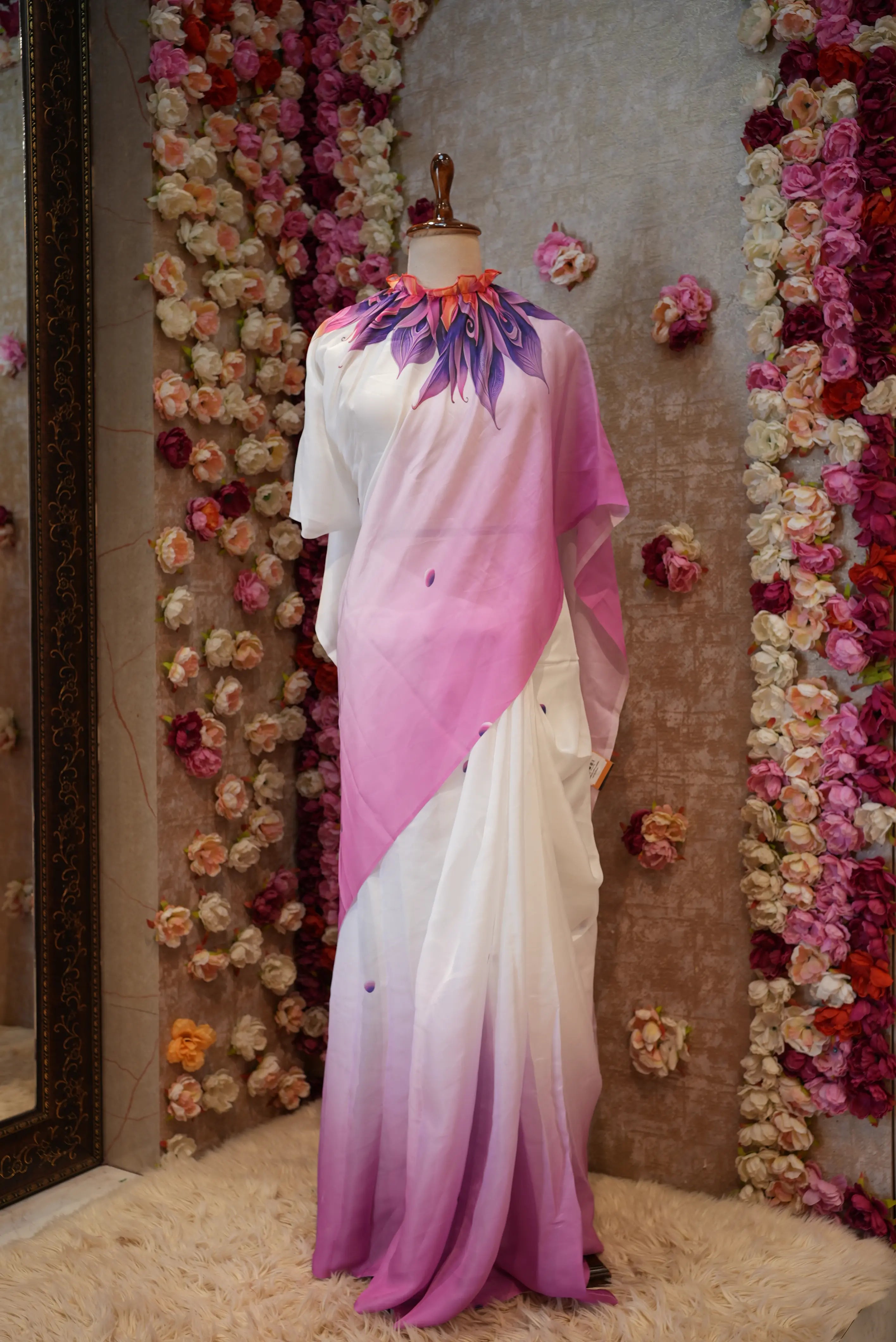 Lightweight Satin Printed Poncho Saree with Blouse
