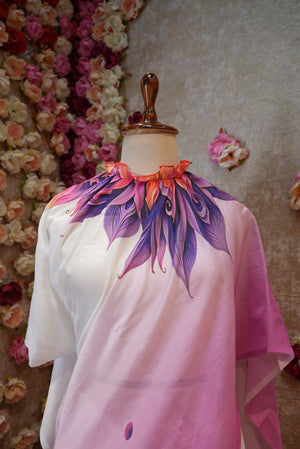 LIGHT WEIGHT SATIN FABRIC PRINTED PONCHO SAREE (WITH CONTRASTBLOUSE) ##SR555