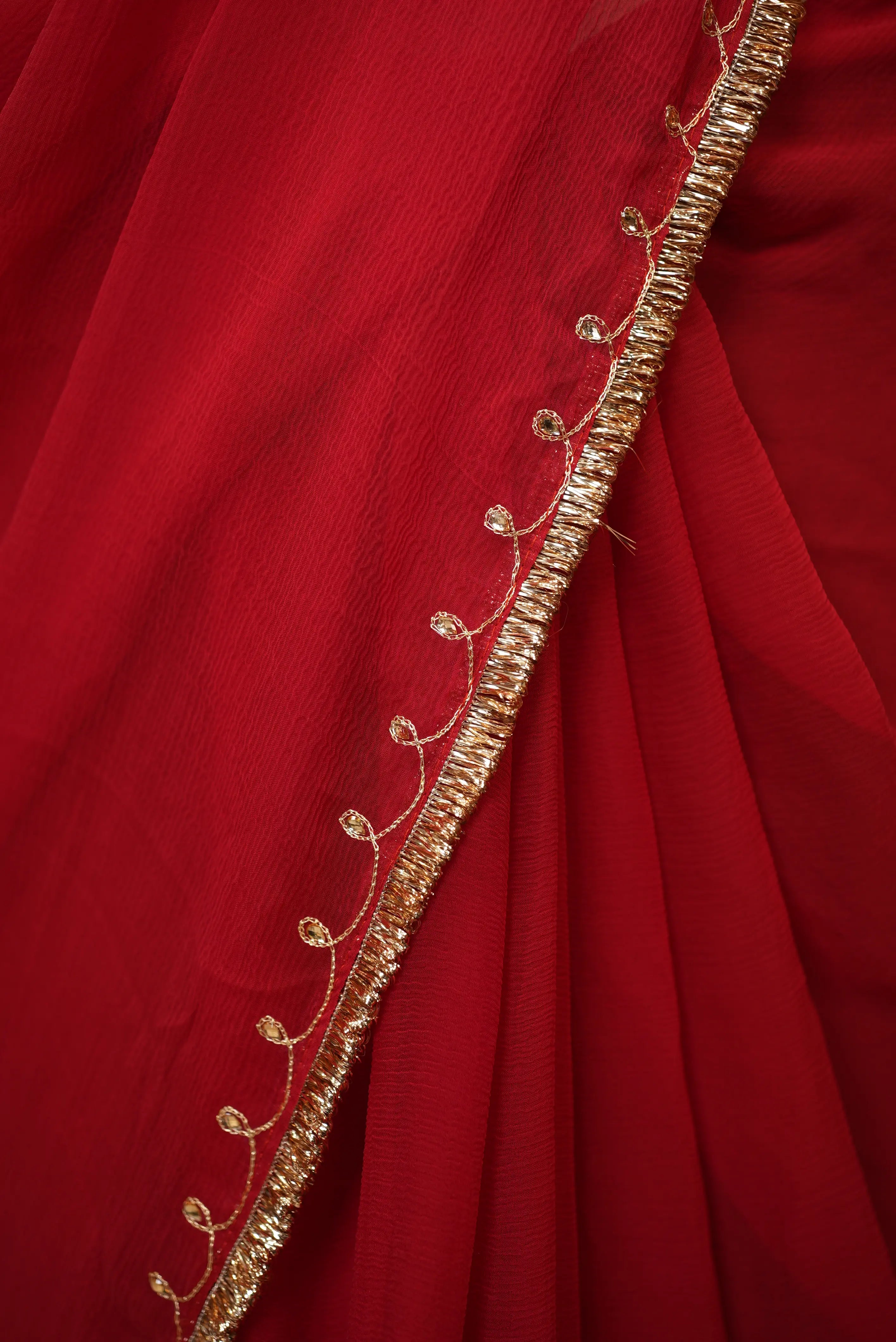 RED COLOUR SPECIAL SAREE WITH PURE AARI WORK & PANJABI LACE (FULL CUSTOMIZABLE) ##SR574