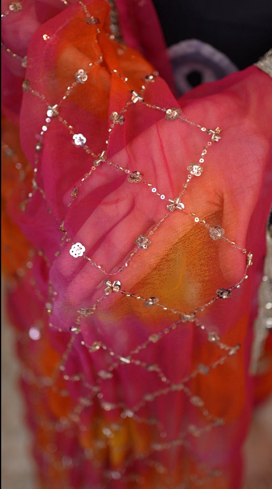 Multishade Heavy Jaal Pattern Darbari Saree With Sequence Aari & Cut Dana Work (With Blouse)