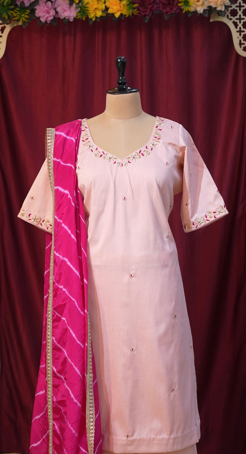 Pure Raw Silk 3-Piece Suit with Zardozi Handwork