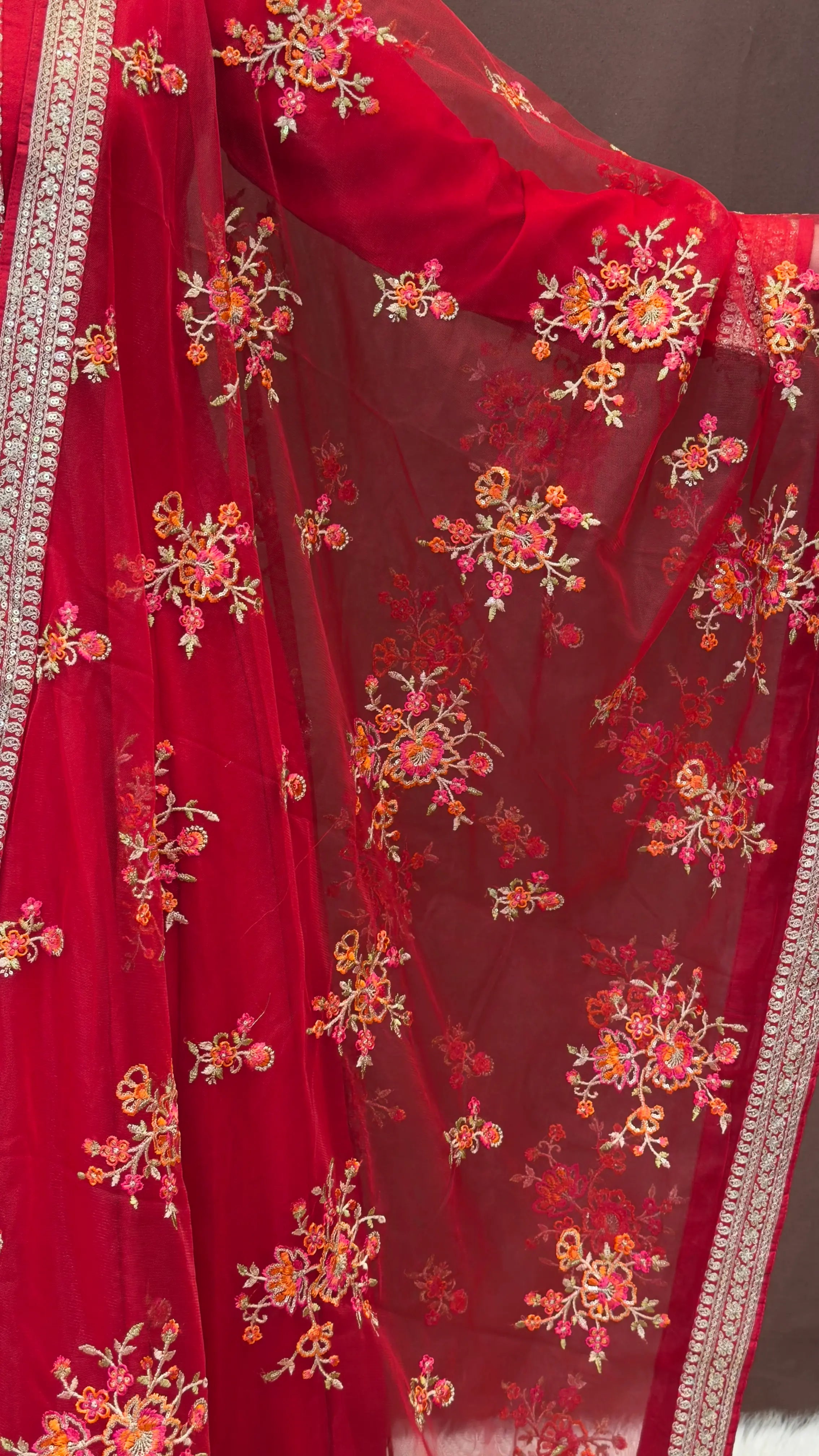 Anarkali Suit With Heavy Embroidery work Dupatta (Red)