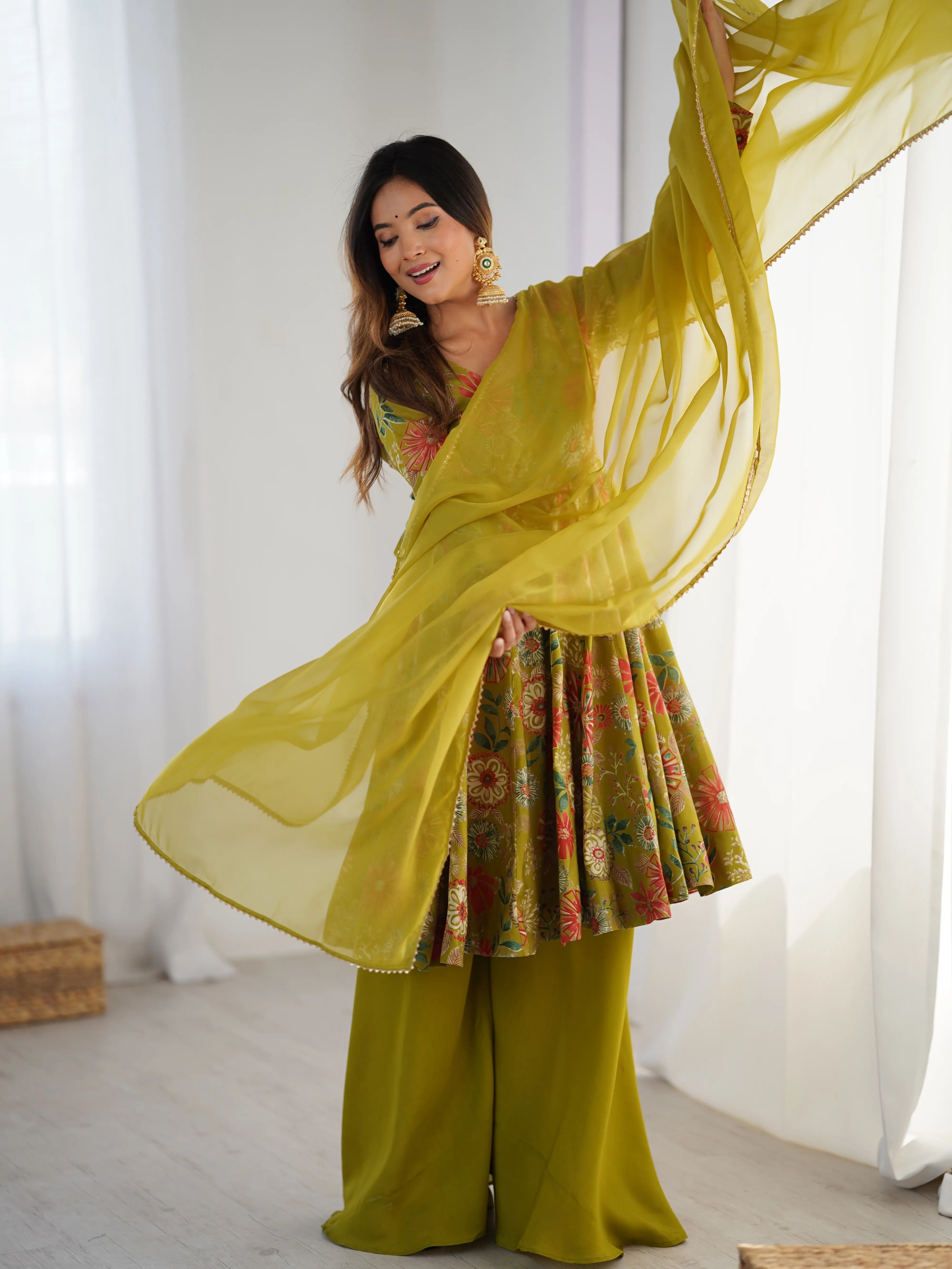 Designer Wedding & Festive Wear Kediya Kurta Palazzo Set for Women