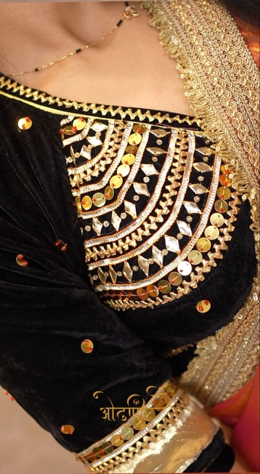 SITAARA RAJASTHANI HANDWORK ANGI BLOUSE WITH GOTA PATTI AND SEQUENCE WORK (FULLY CUSTOMISABLE) ##HB108