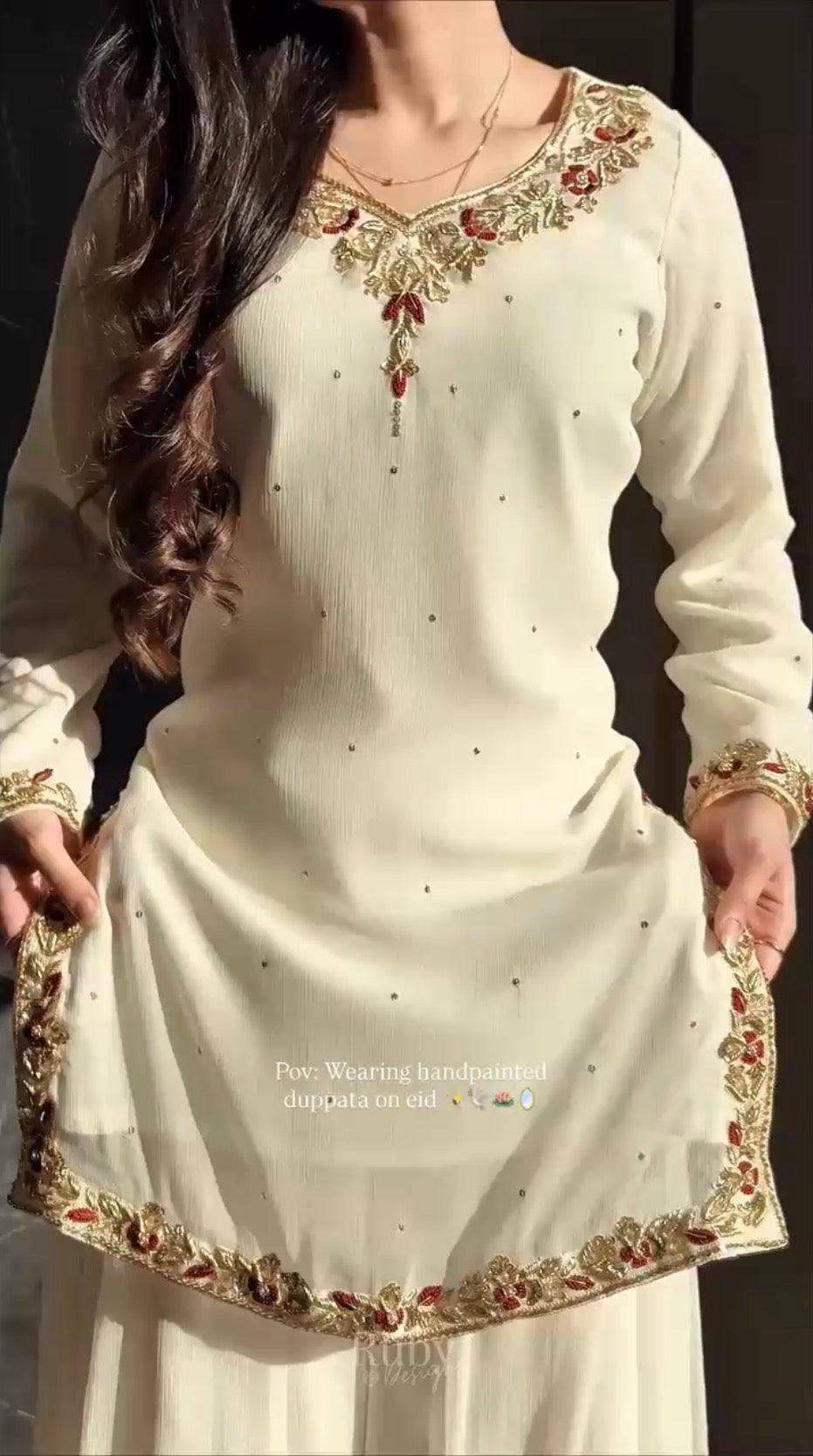 Heavy Crushed Georgette Palazzo Suit with Embroidered Organza Silk Dupatta