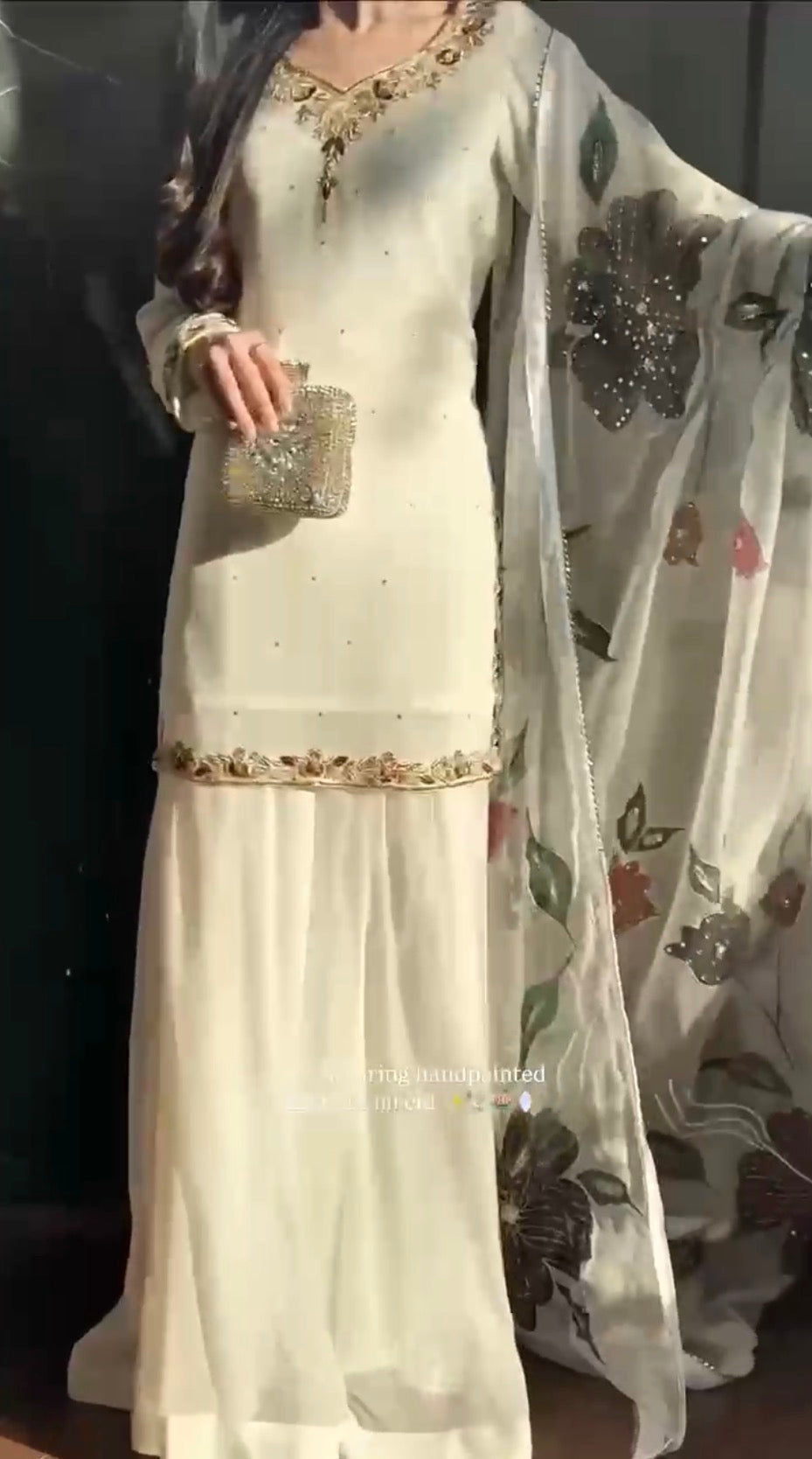 Heavy Crushed Georgette Palazzo Suit with Embroidered Organza Silk Dupatta