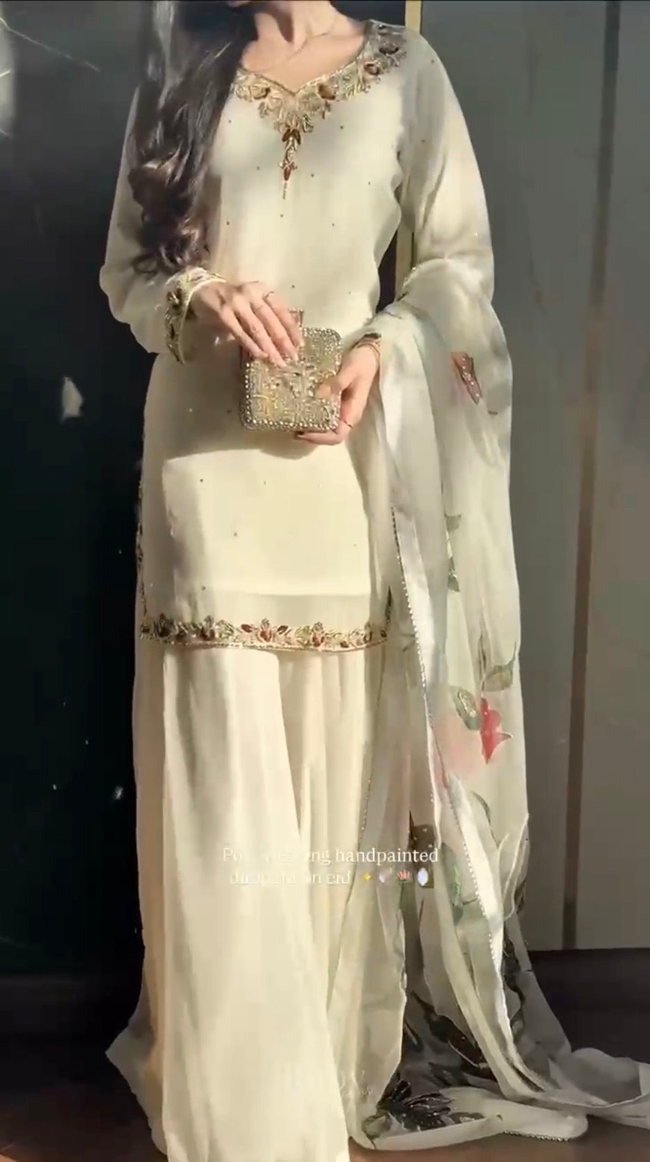 Heavy Crushed Georgette Palazzo Suit with Embroidered Organza Silk Dupatta