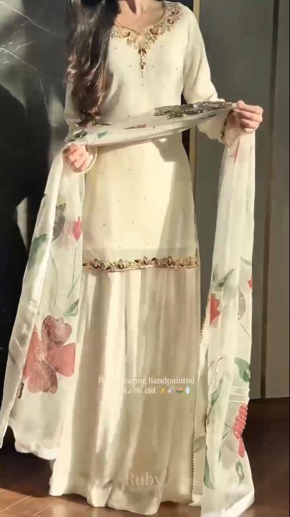 Heavy Crushed Georgette Palazzo Suit with Embroidered Organza Silk Dupatta