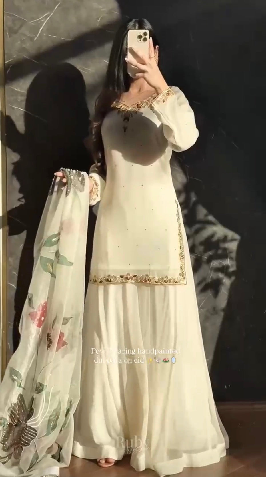 Heavy Crushed Georgette Palazzo Suit with Embroidered Organza Silk Dupatta