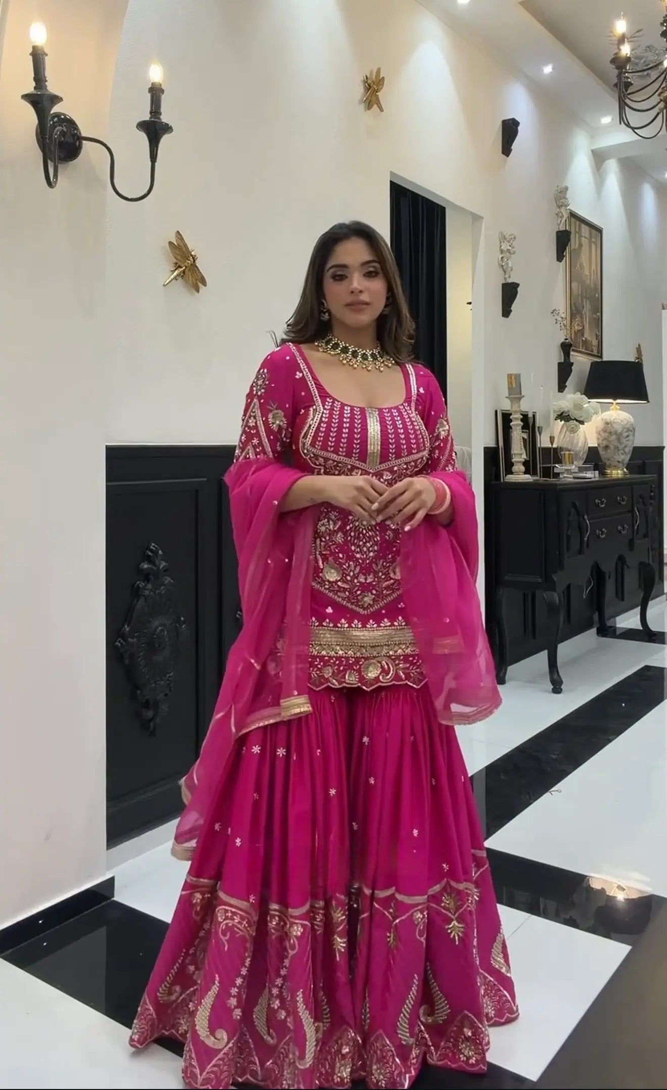 Luxury Embroidered Sharara Palazzo Set for Weddings & Parties
