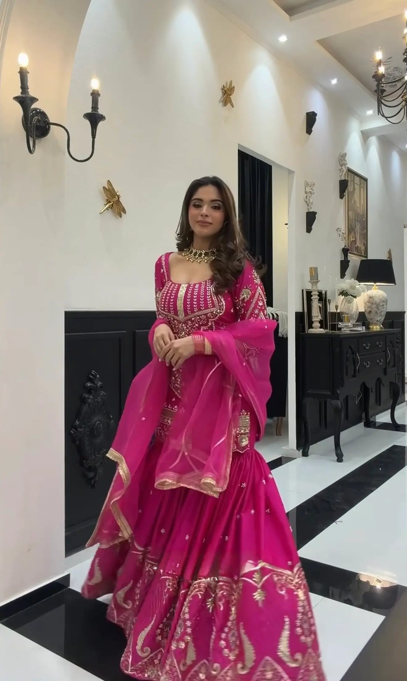 Luxury Embroidered Sharara Palazzo Set for Weddings & Parties