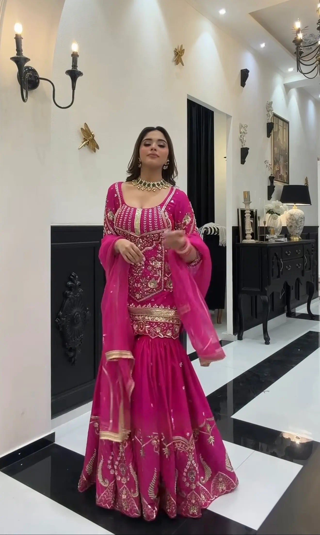 Luxury Embroidered Sharara Palazzo Set for Weddings & Parties