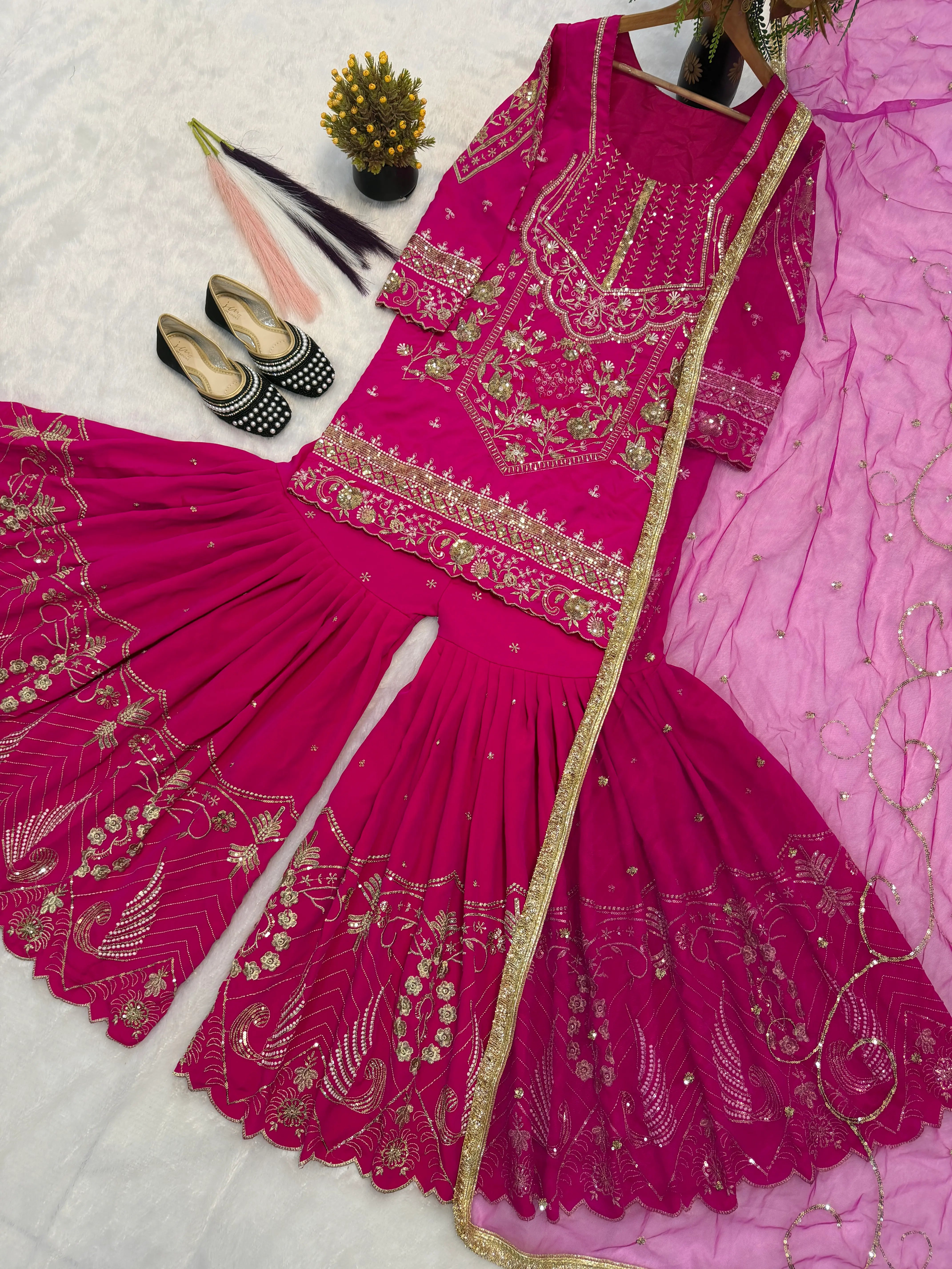 Luxury Embroidered Sharara Palazzo Set for Weddings & Parties