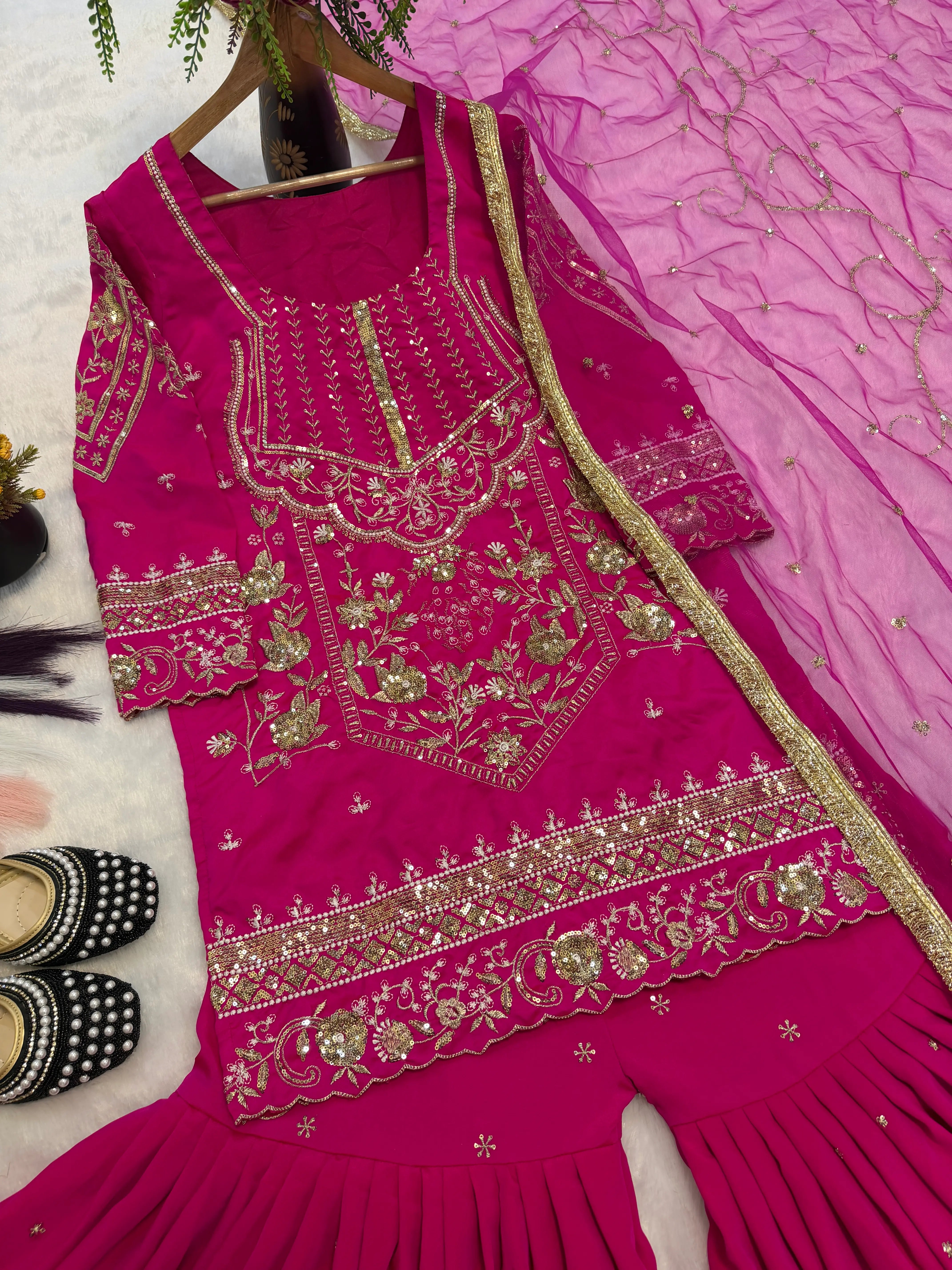 Luxury Embroidered Sharara Palazzo Set for Weddings & Parties