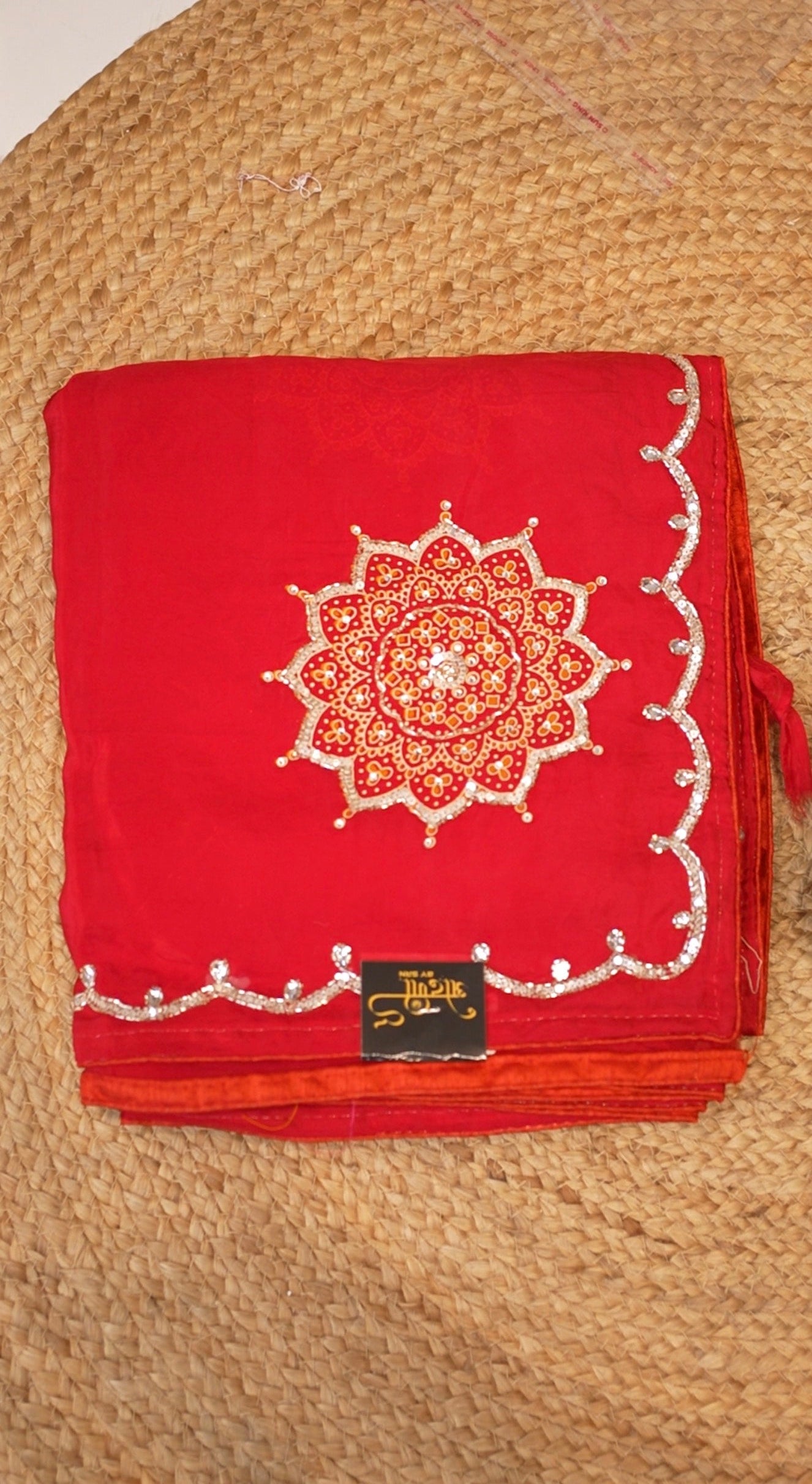 Rani Pink Organza Saree with Mandala Handwork & Sequin Lace Border