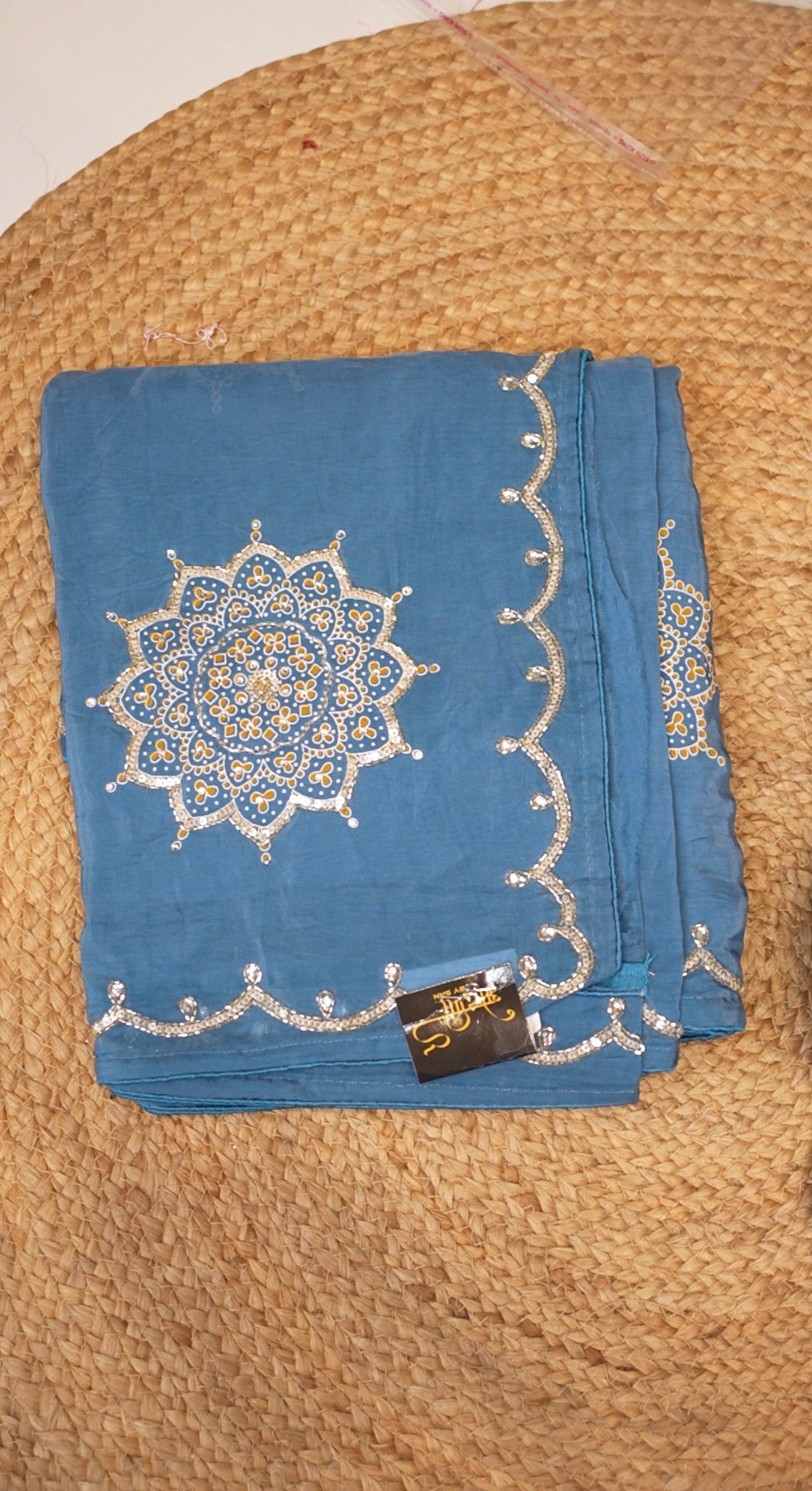 Rani Pink Organza Saree with Mandala Handwork & Sequin Lace Border