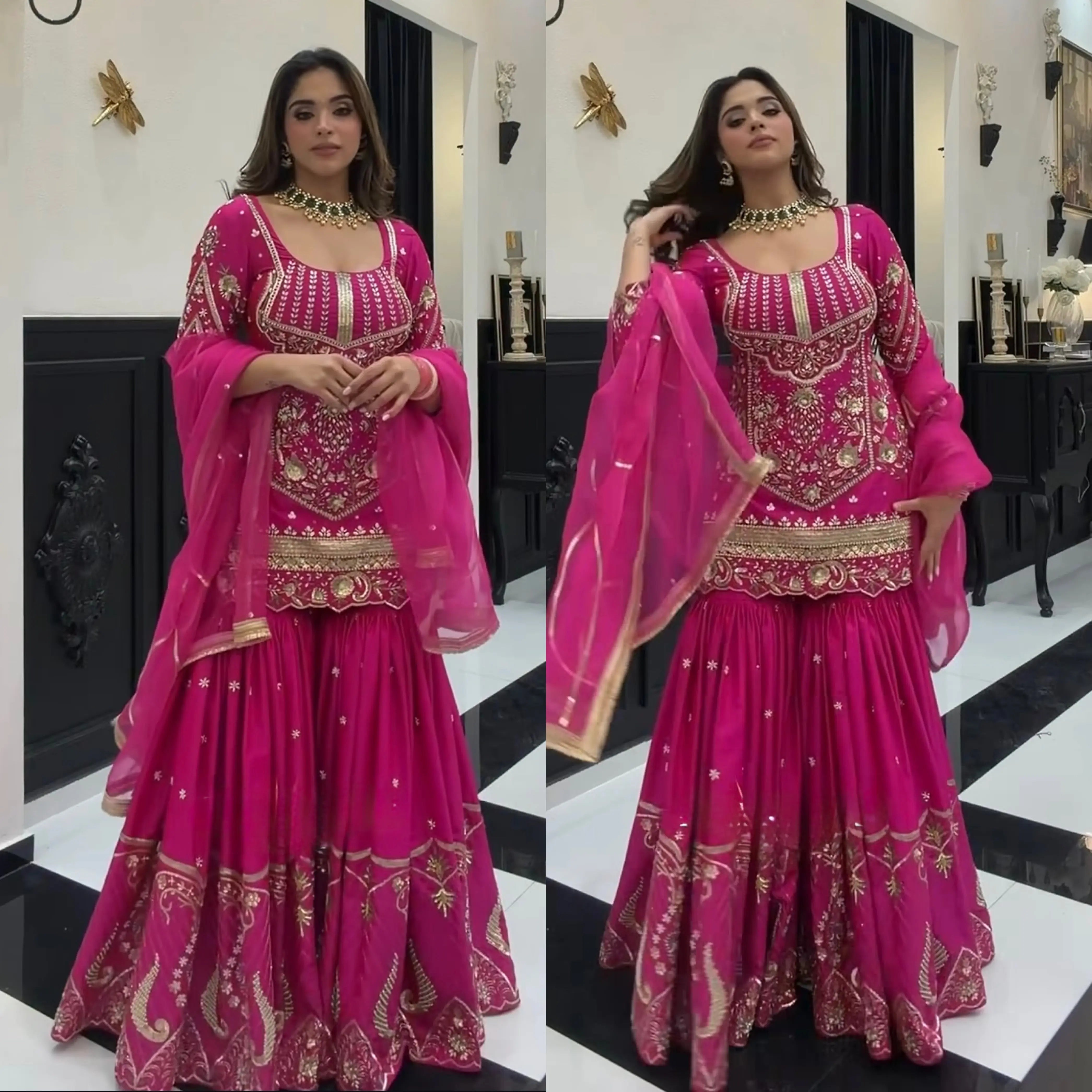 Luxury Embroidered Sharara Palazzo Set for Weddings & Parties