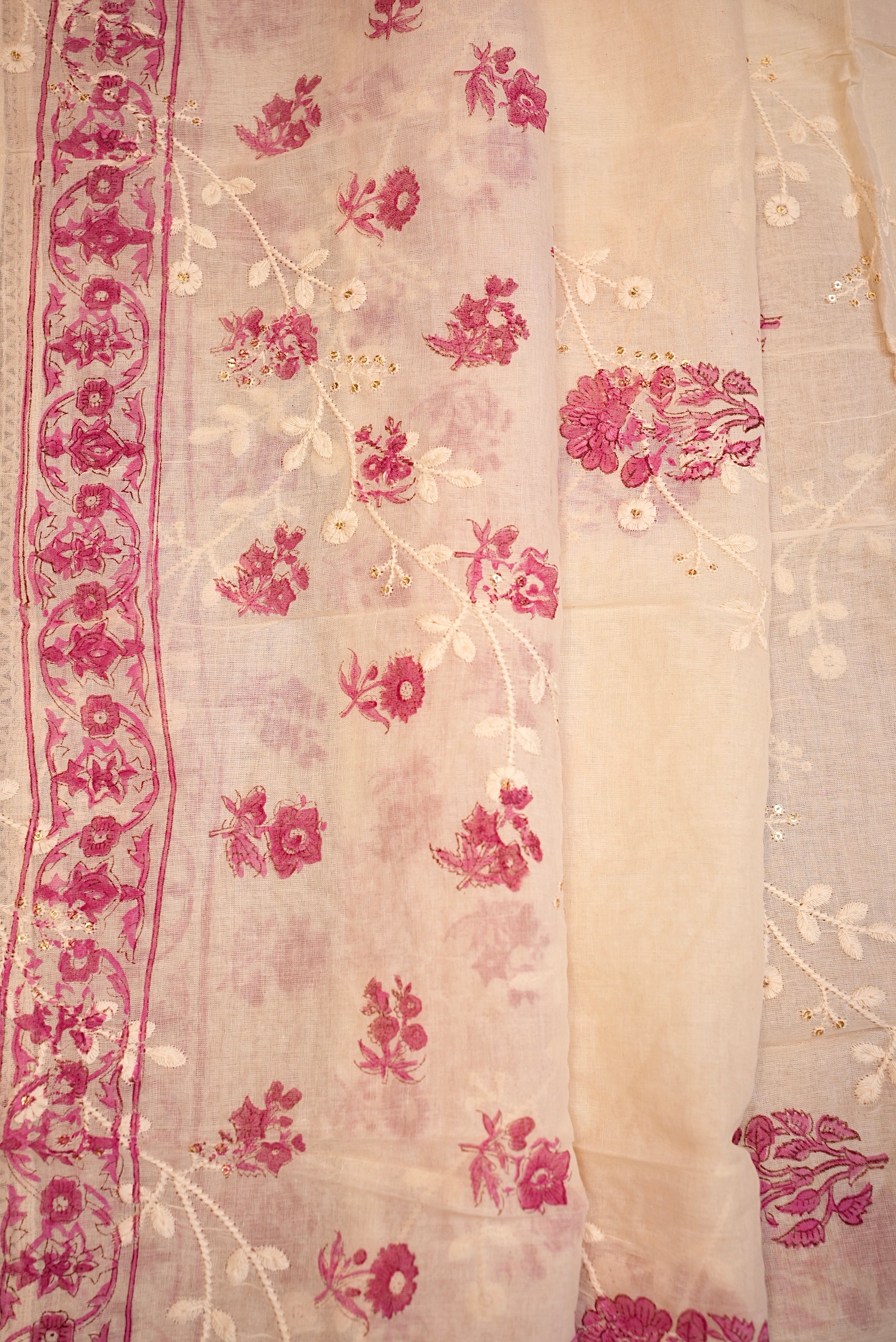 Pink Floral Leheriya Embroidered Unstitched Suit