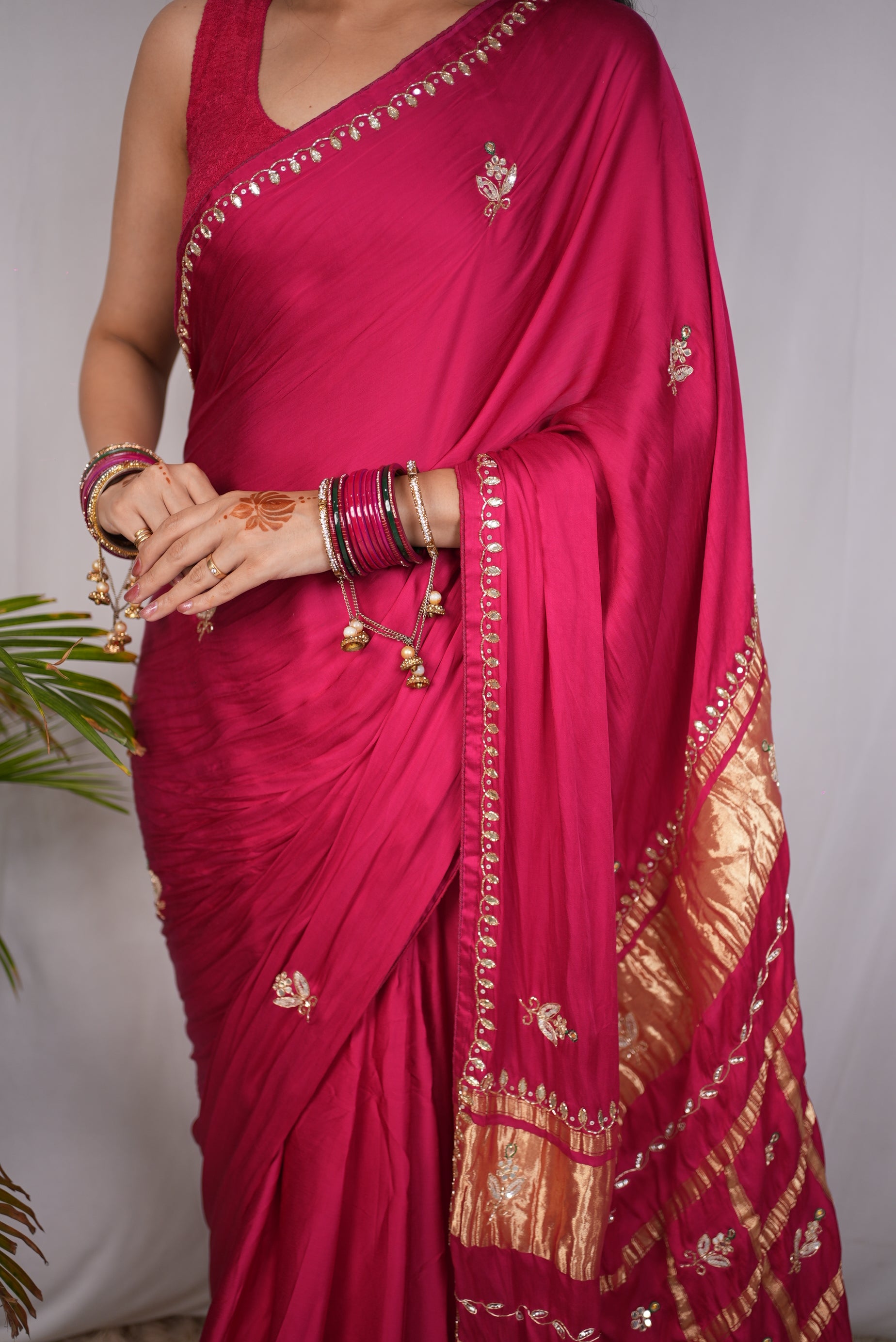Pure Gajji Silk Fabric Gota Patti Handwork With Heavy Pallu