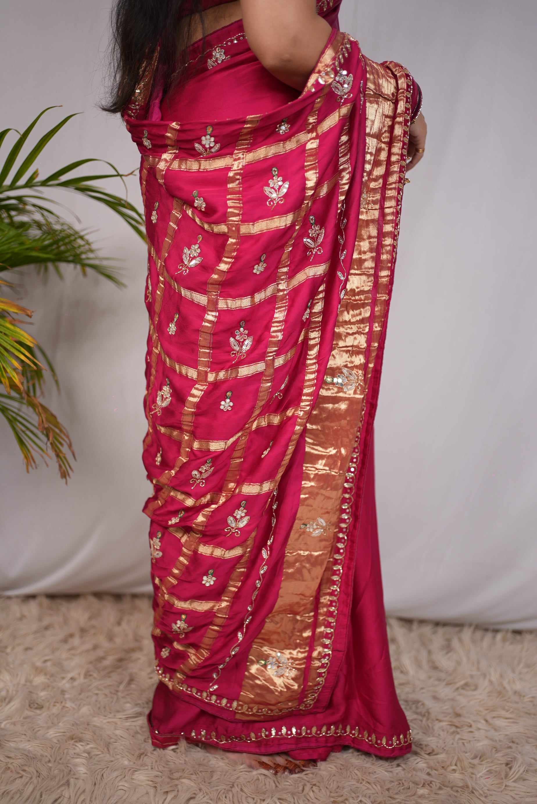 Pure Gajji Silk Fabric Gota Patti Handwork With Heavy Pallu