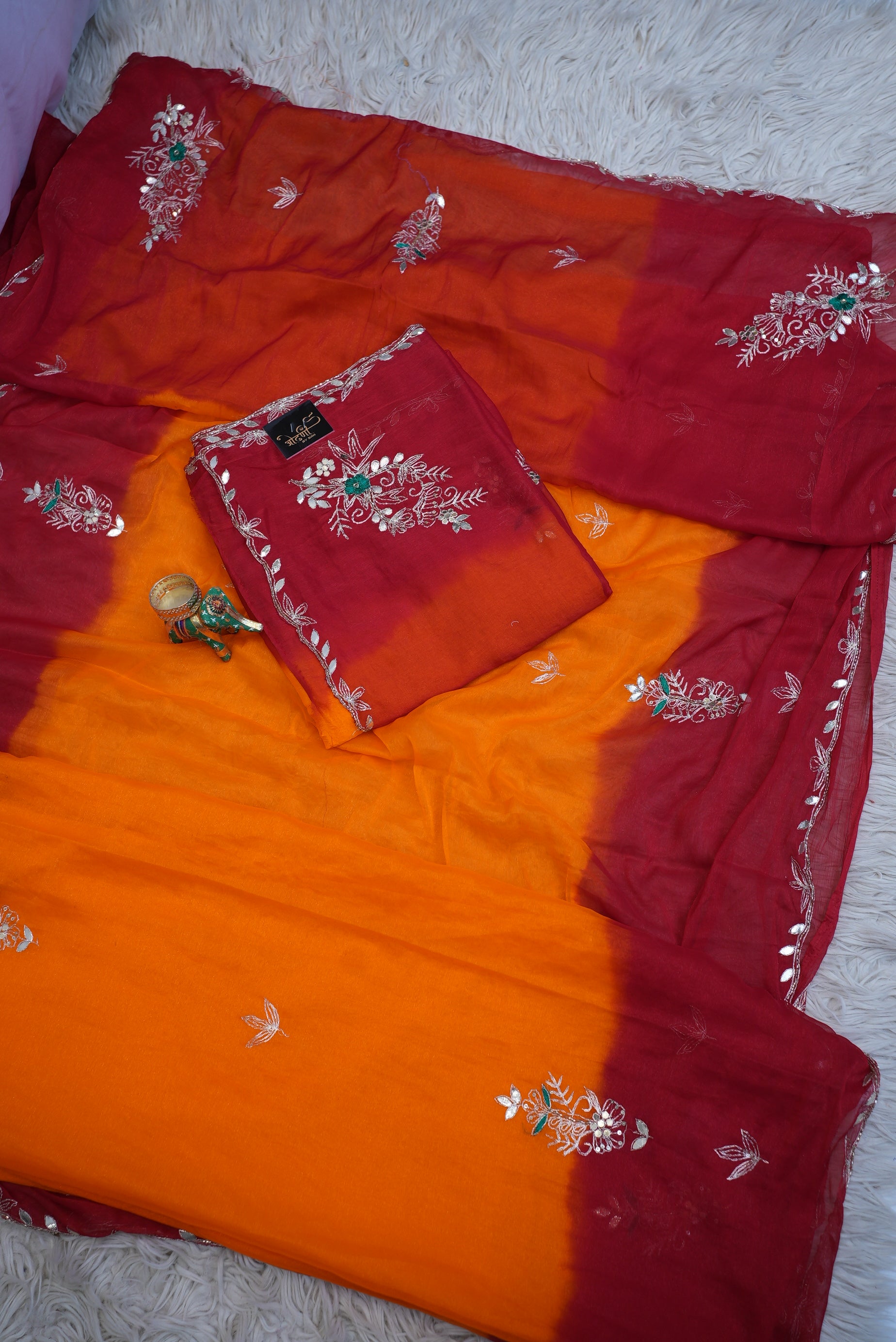 Traditional Rajasthani Pila Saree With Buta work