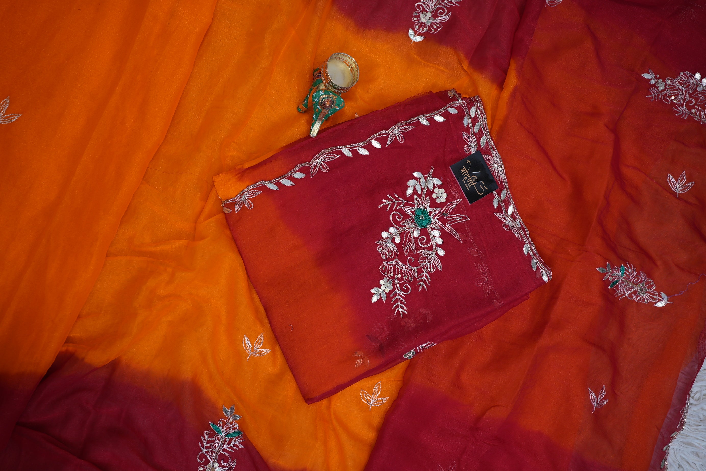 Traditional Rajasthani Pila Saree With Buta work