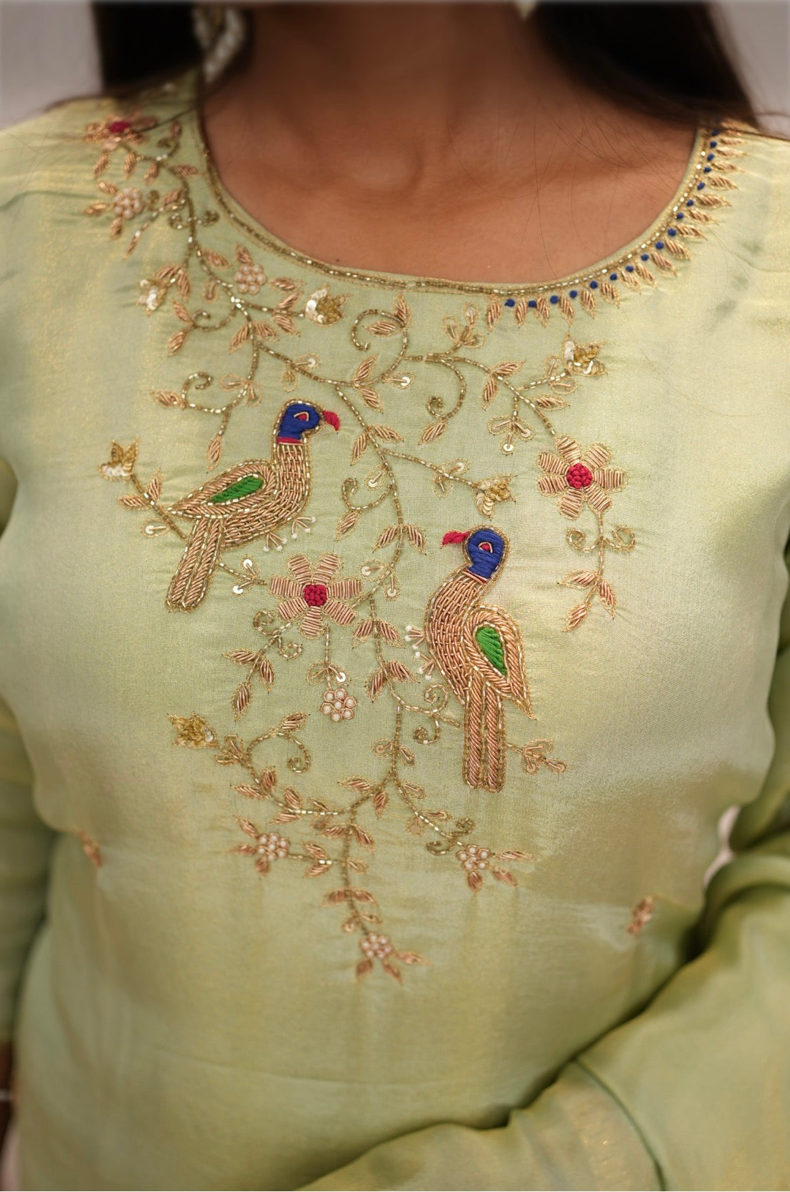 Pastel Green Embroidered Straight Kurta Set With Dupatta