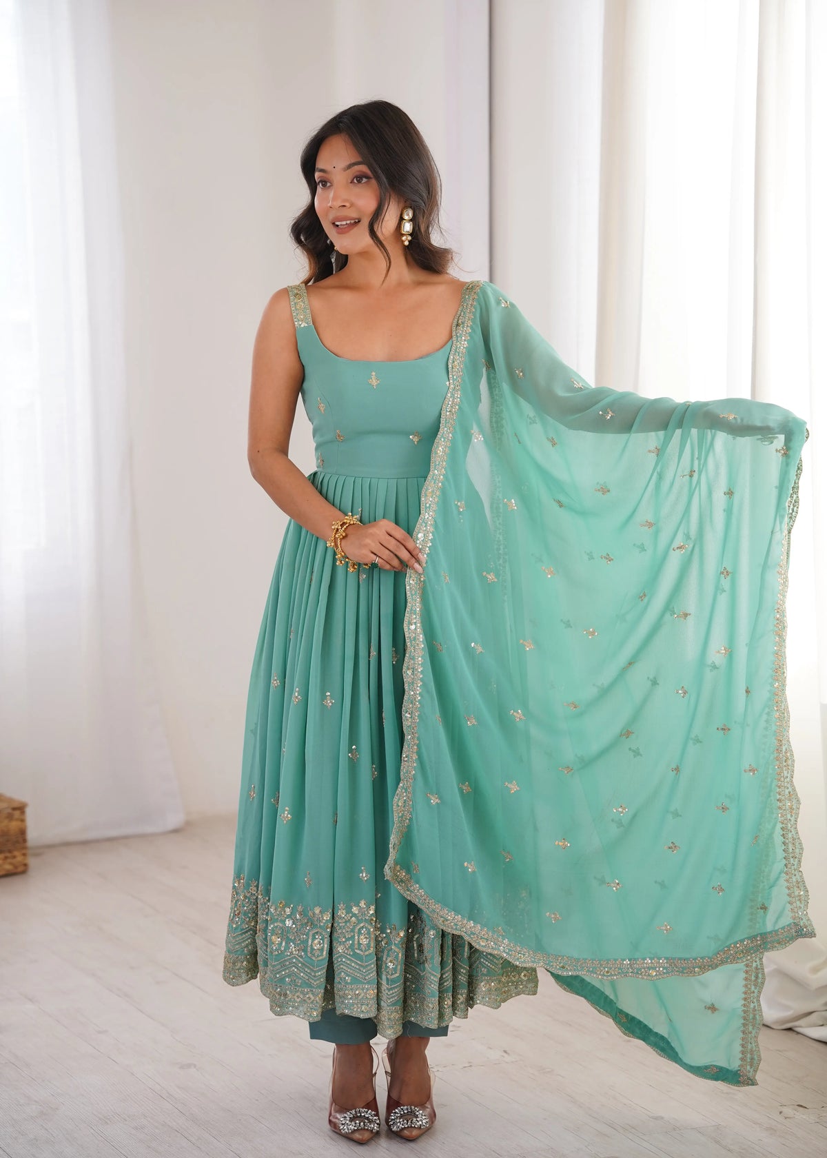 Designer Heavy Faux Georgette Anarkali Suit Set with Pant & Dupatta