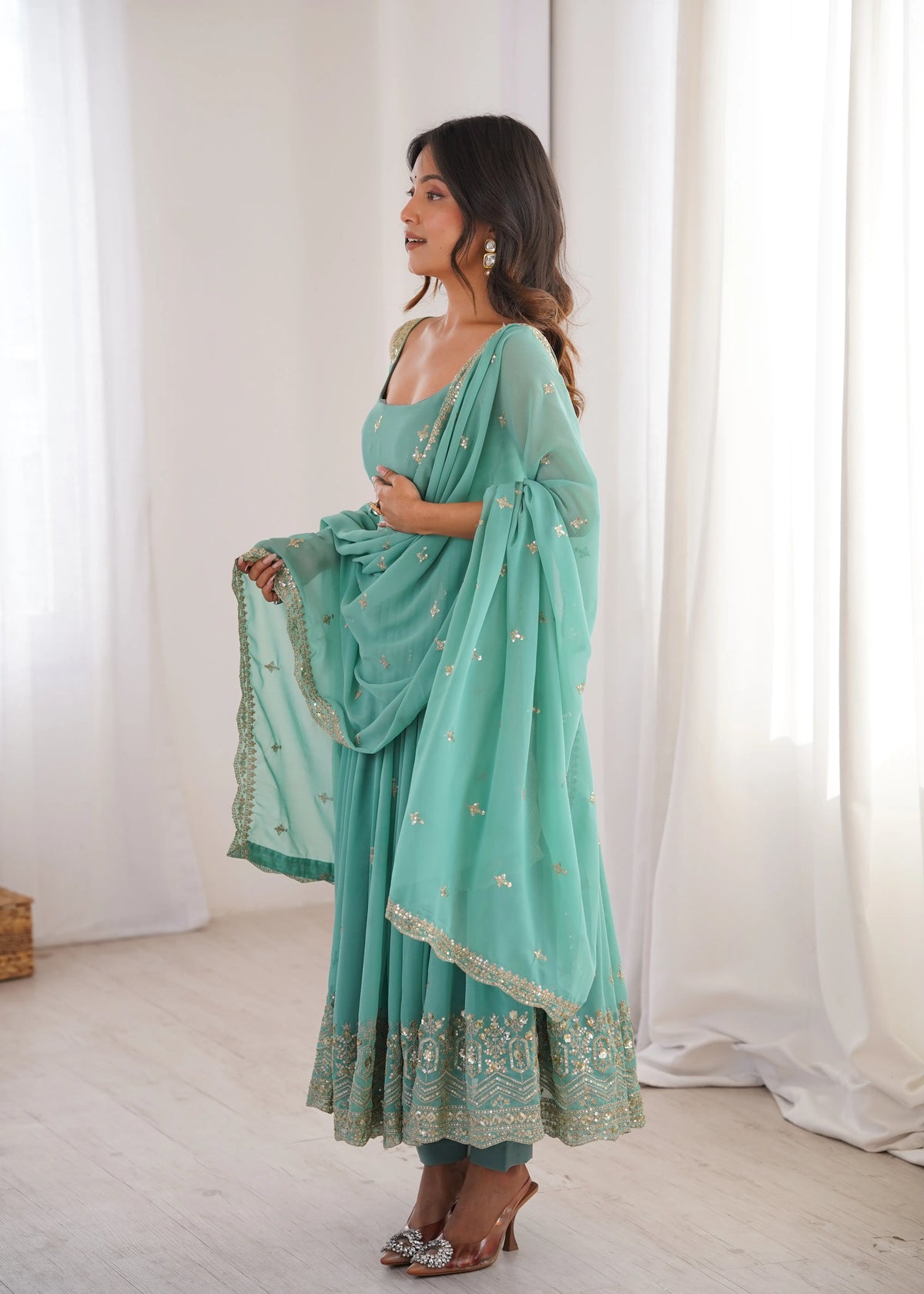 Designer Heavy Faux Georgette Anarkali Suit Set with Pant & Dupatta